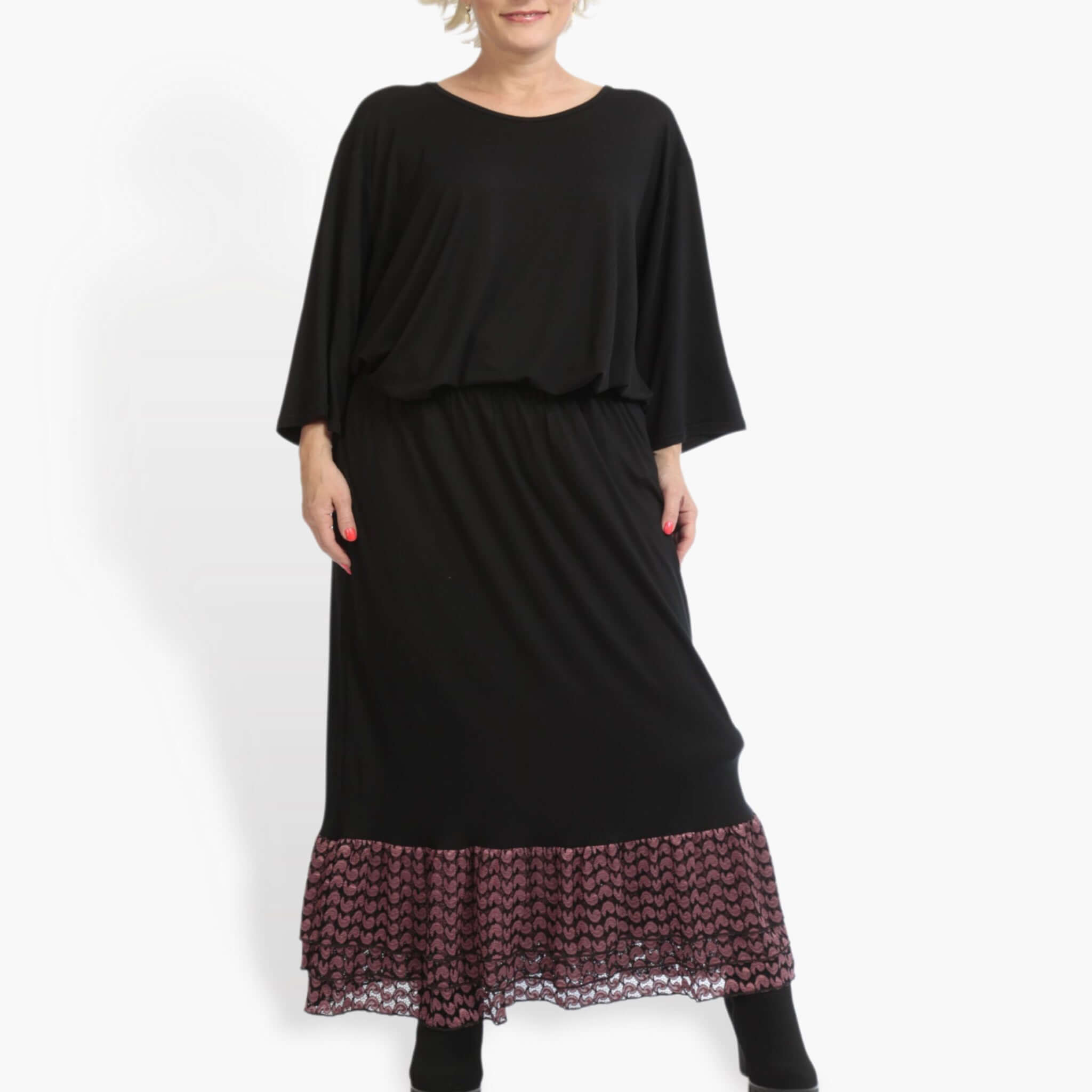 Winter skirt in a straight shape made of lace quality, CasaMia in black-aubergine