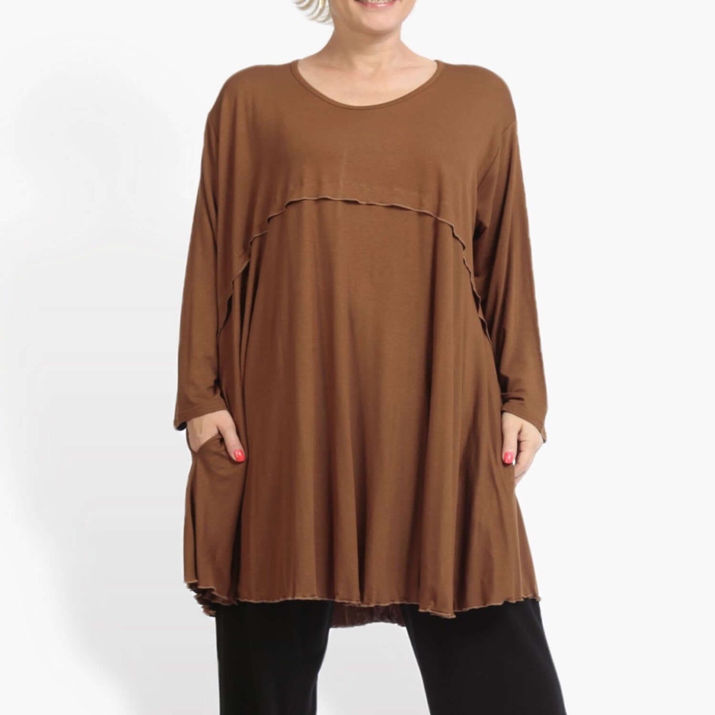 Alltags Shirt in A-Form aus feiner Jersey Qualität, Viskose-Basics in Cognac