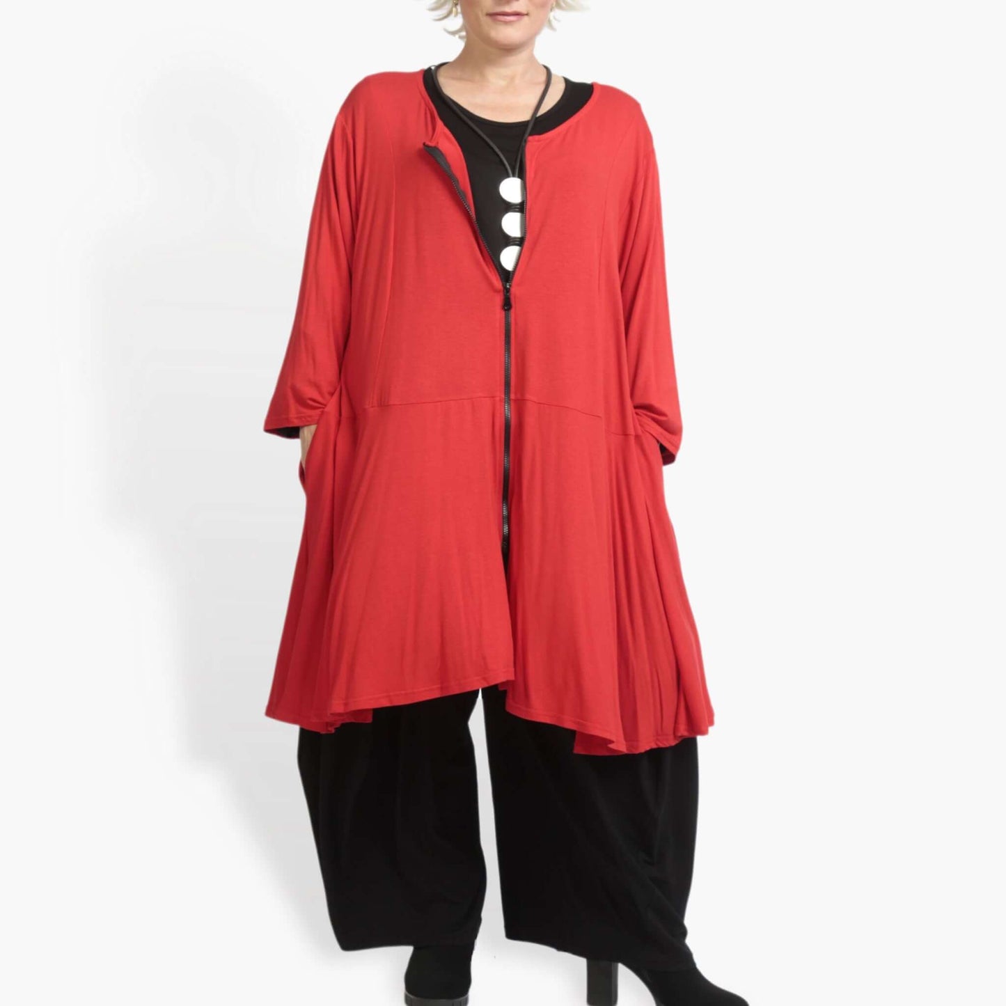 Alltags Jacke in Glocken Form aus feiner Jersey Qualität, Viskose-Basics in Rot