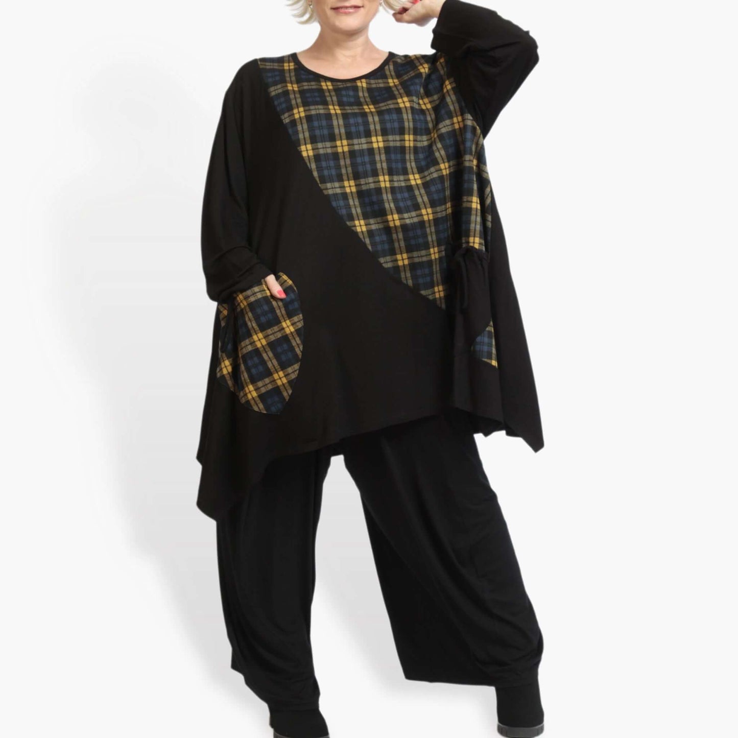 Winter shirt in A-shape made of jacquard quality, Karry in black-yellow-blue