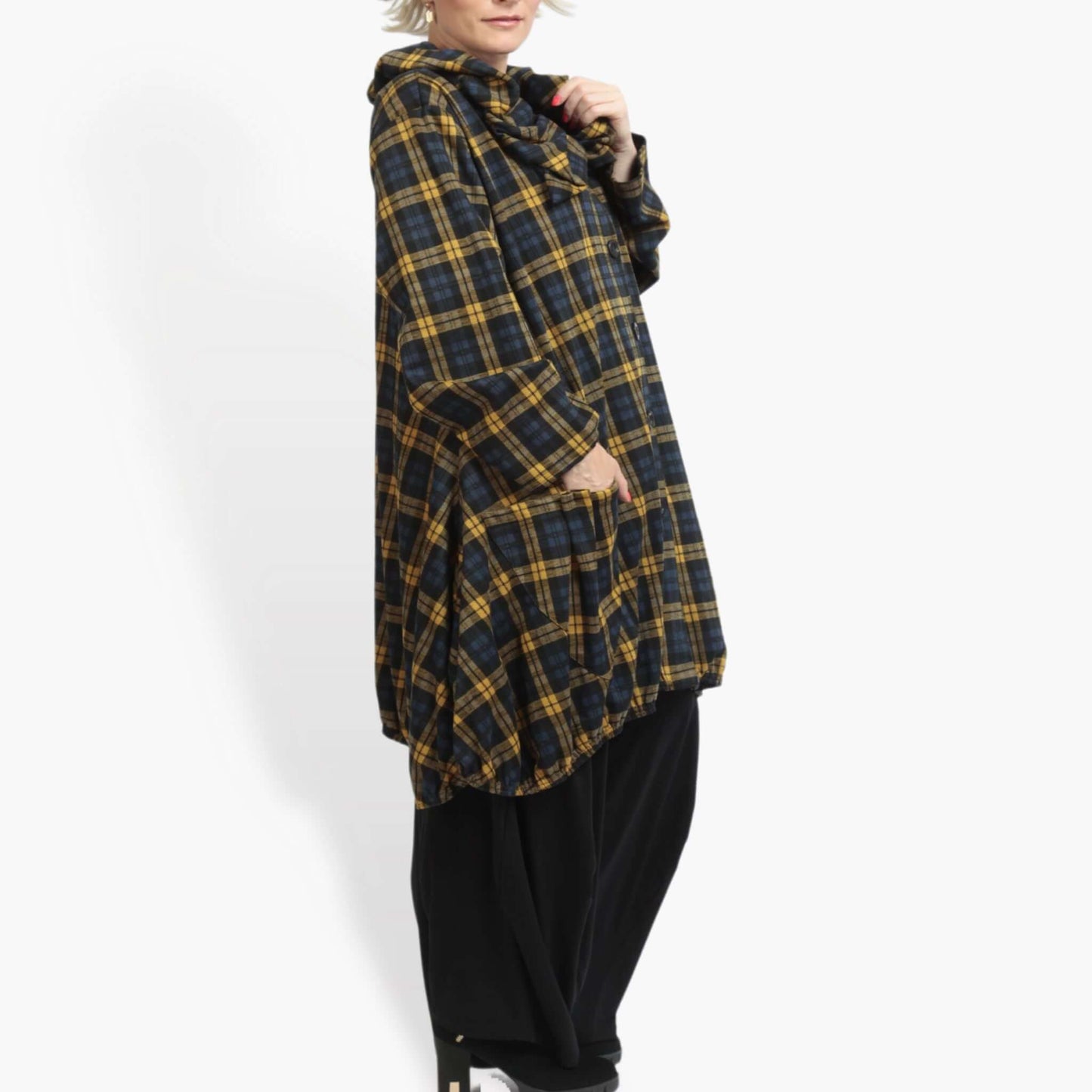 Winter jacket in balloon shape made of jacquard quality, Karry in black-yellow-blue