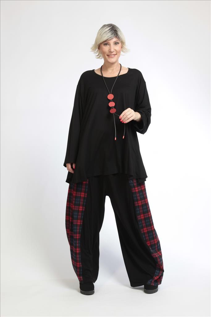 Winter trousers in balloon shape made of jacquard quality, Karry in black-red-blue