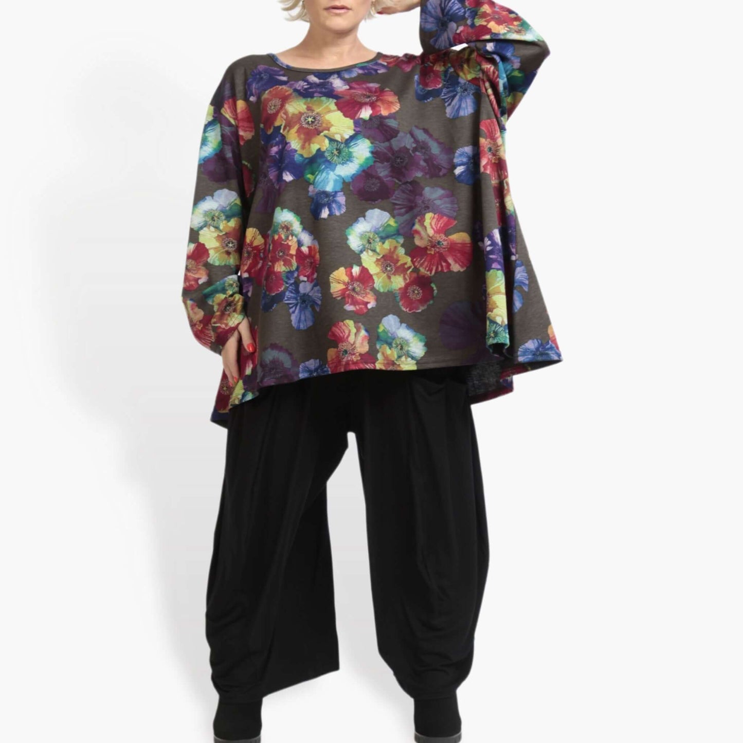 Winter big shirt in A-shape made of fine Romanit jersey quality, Sana in multicolor