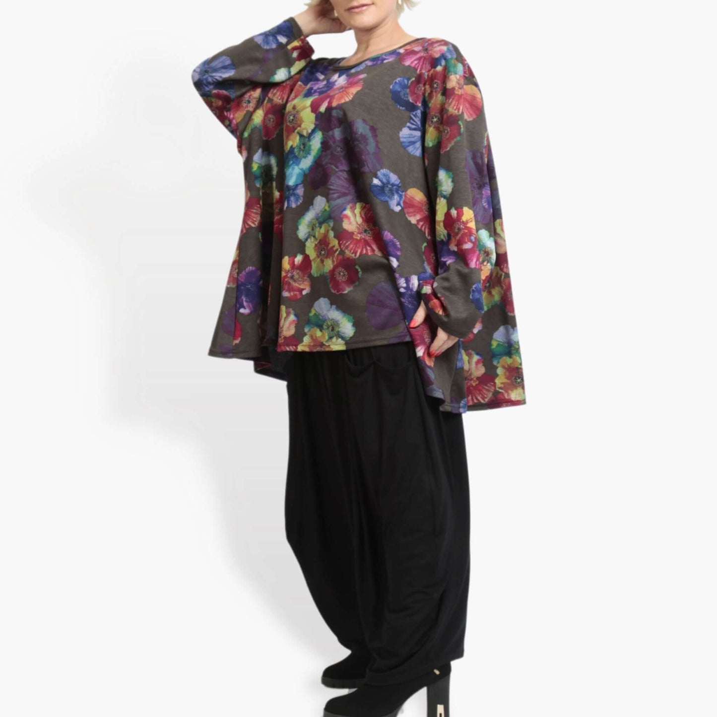 Winter Big Shirt in A-Form aus feiner Romanit Jersey Qualität, Sana in Multicolor