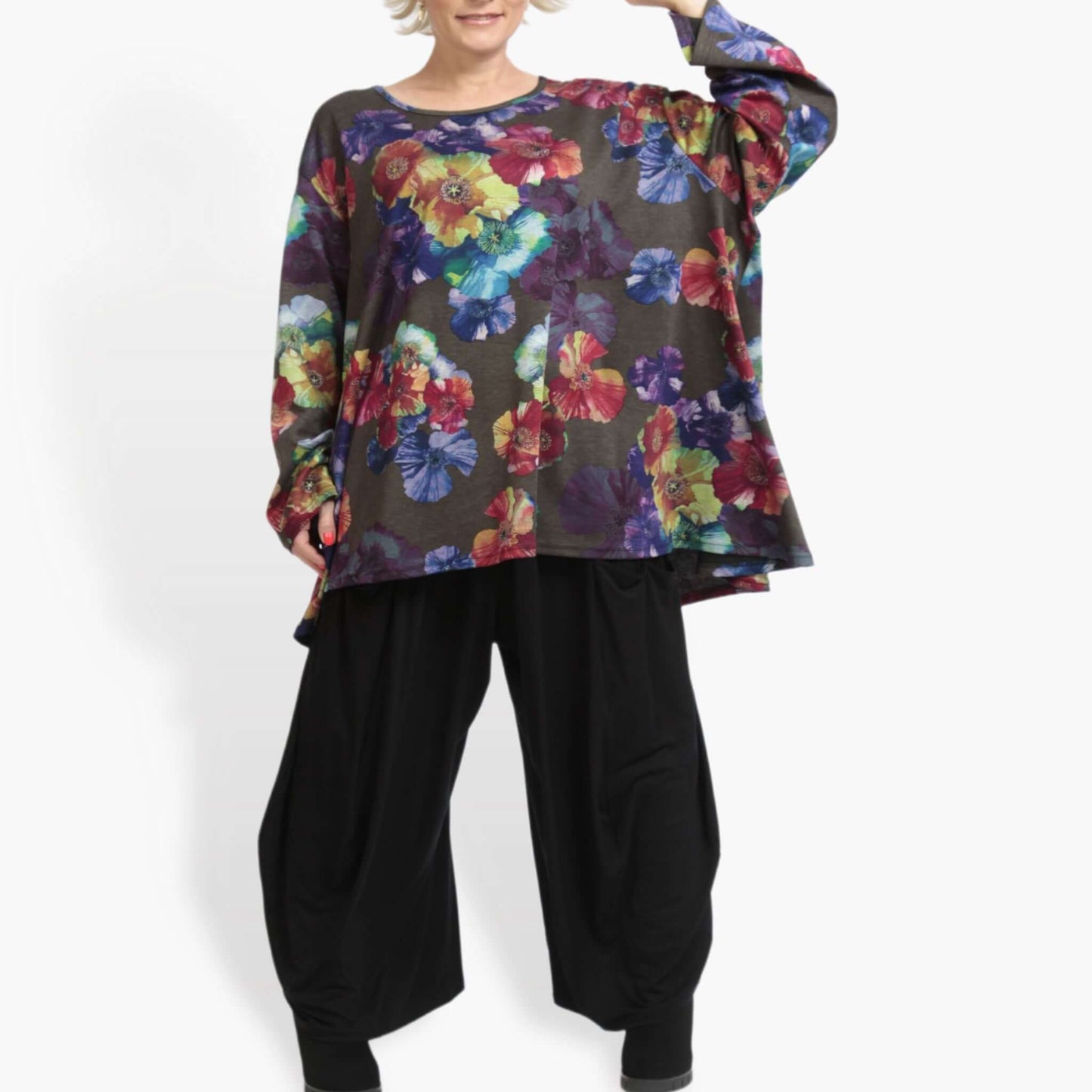 Winter big shirt in A-shape made of fine Romanit jersey quality, Sana in multicolor