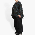Winter jacket in A-shape made of fine Romanit jersey quality, petrol in black-petrol