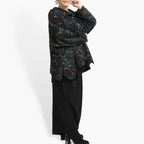 Winter jacket in A-shape made of fine Romanit jersey quality, petrol in black-petrol