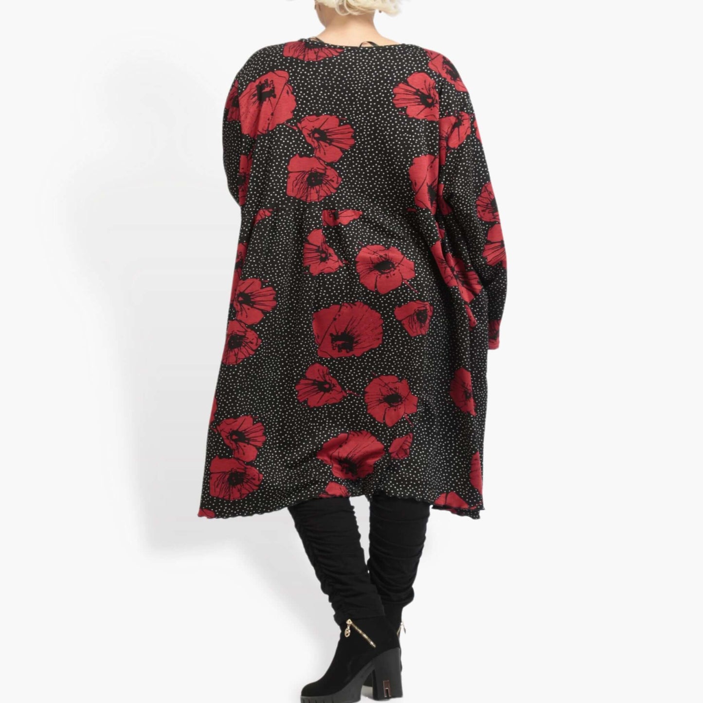 Winter Kleid in gerader Form aus weicher Romanit Jersey Qualität, Iris in Schwarz-Rot