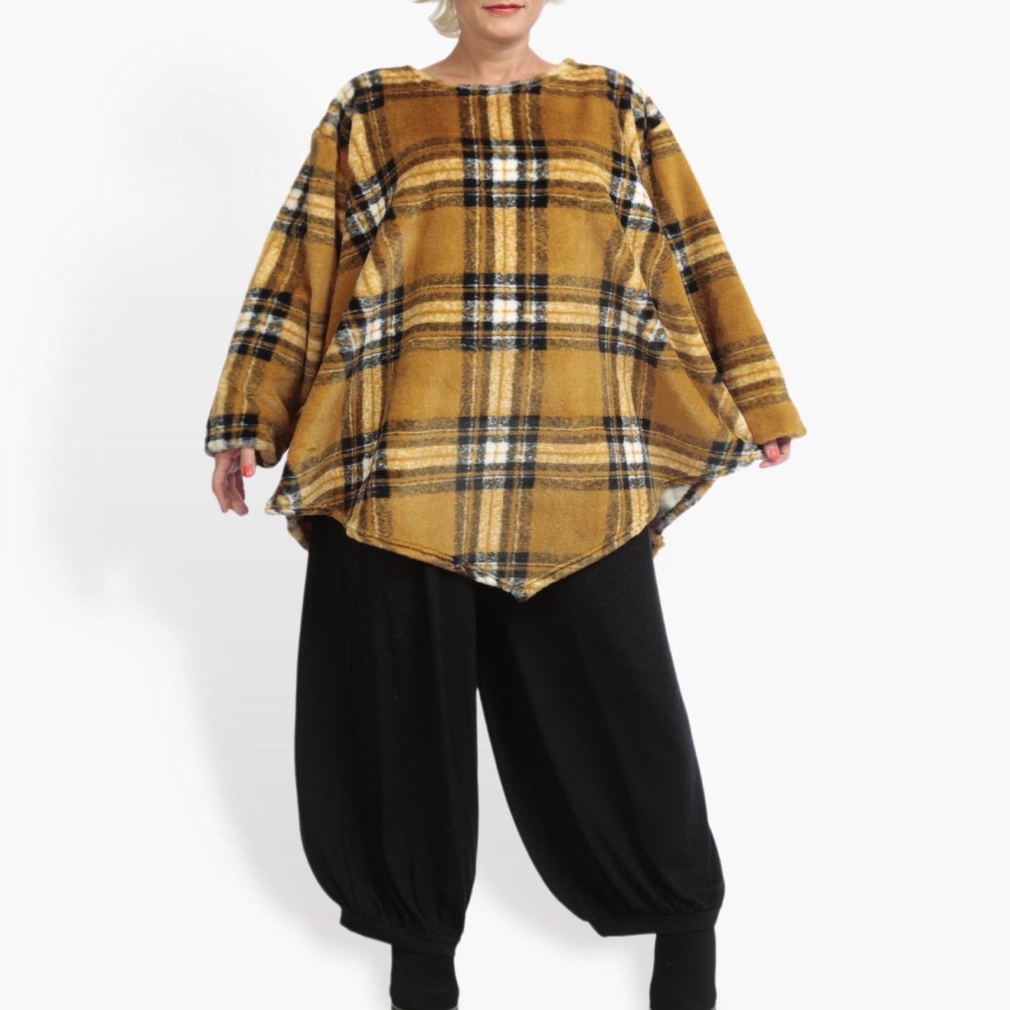 Winter big shirt in the shape of plush quality, check in mustard multi