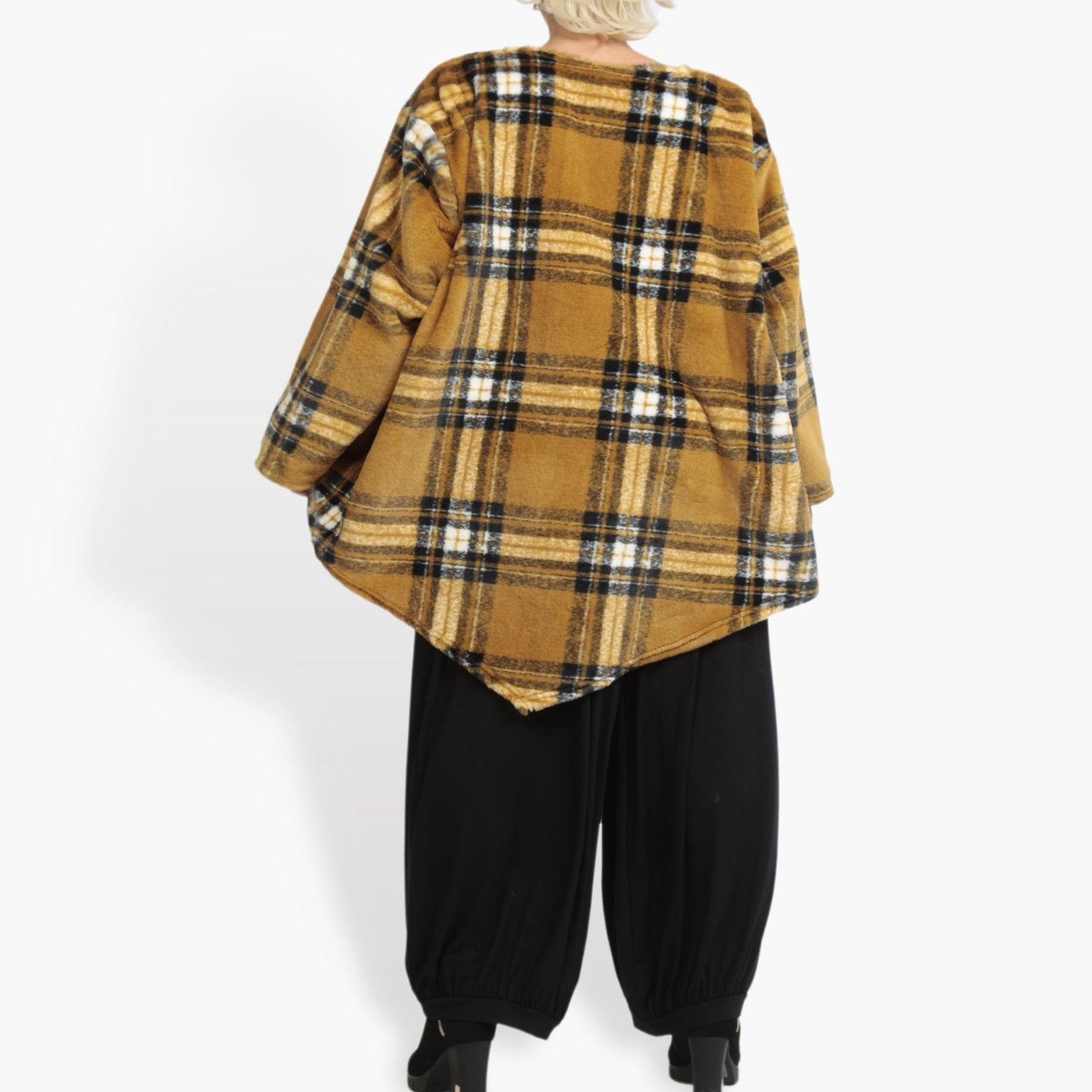 Winter big shirt in the shape of plush quality, check in mustard multi