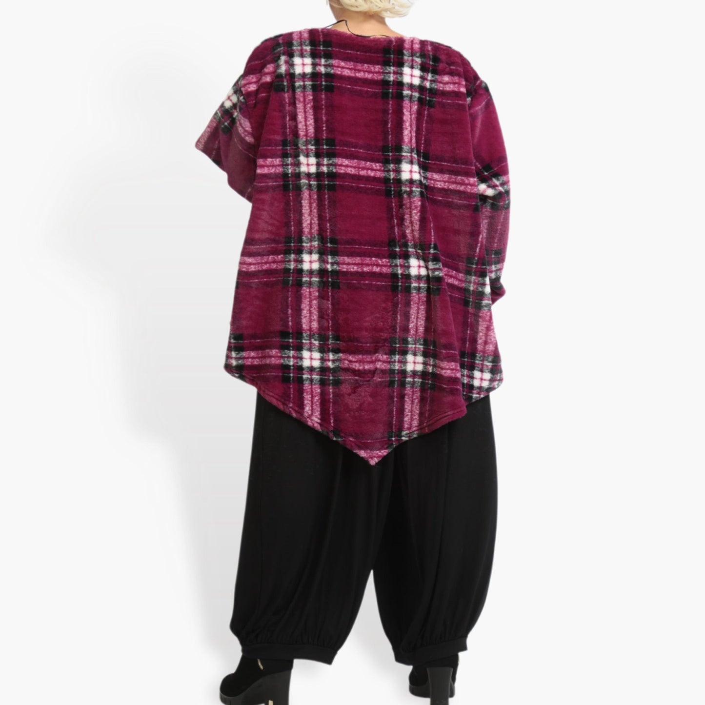 Winter big shirt in the shape of plush quality, check in fuchsia multi