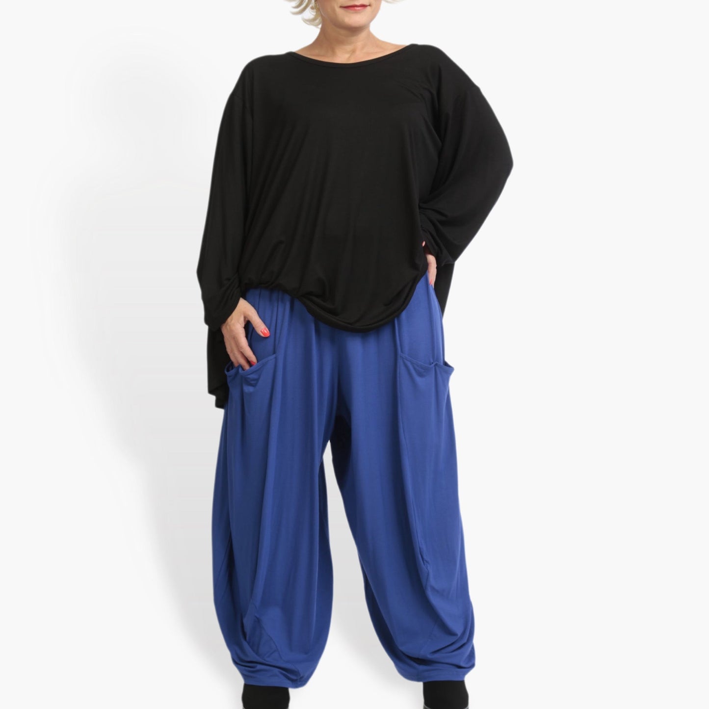 Winter trousers in balloon shape made of fine jersey quality, viscose basics in blue