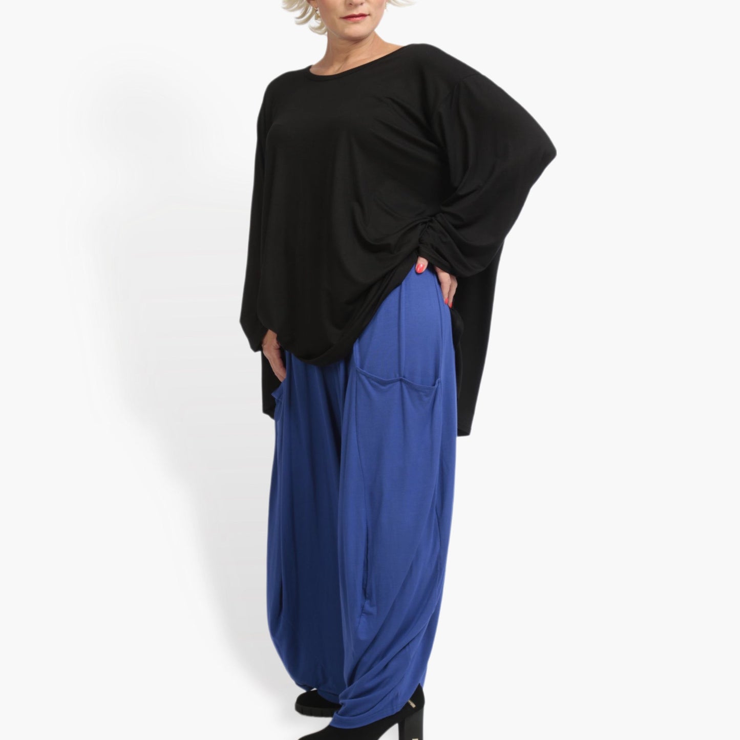 Winter trousers in balloon shape made of fine jersey quality, viscose basics in blue