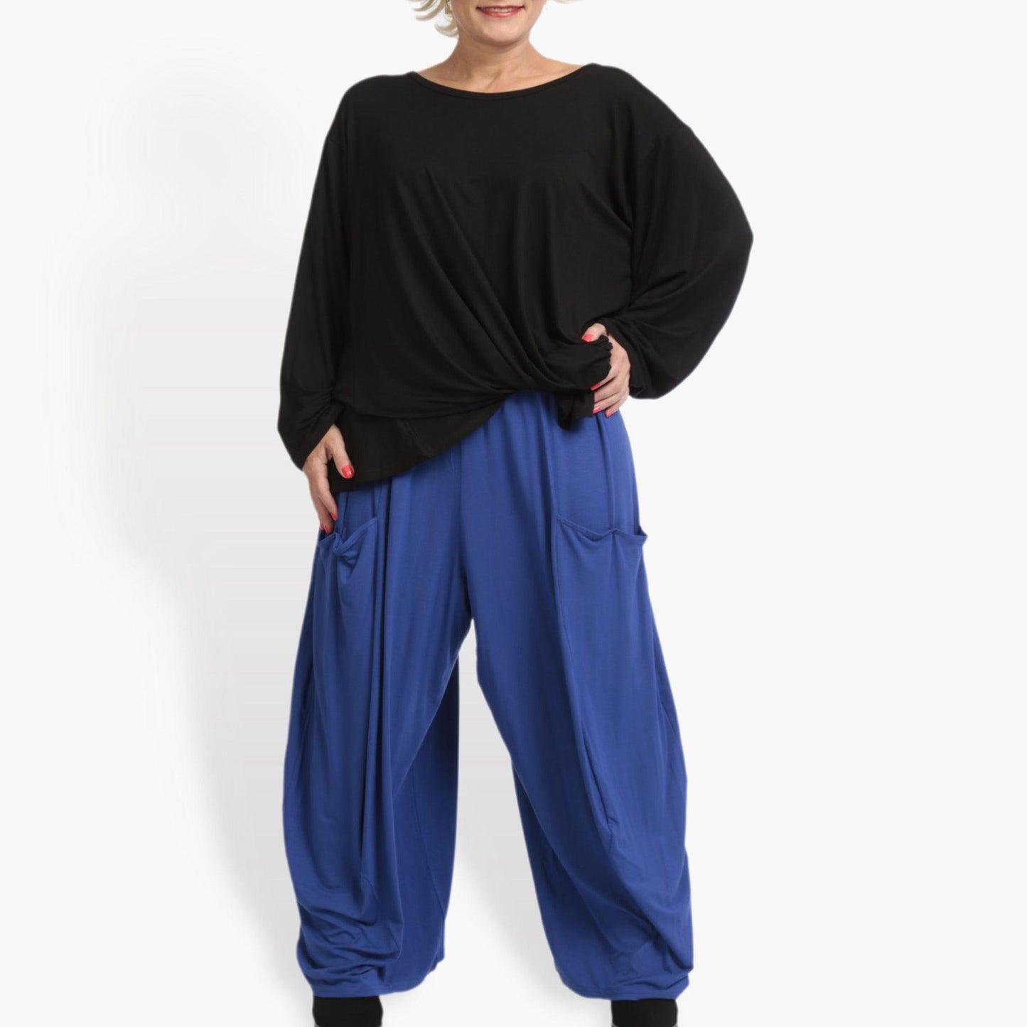 Winter trousers in balloon shape made of fine jersey quality, viscose basics in blue