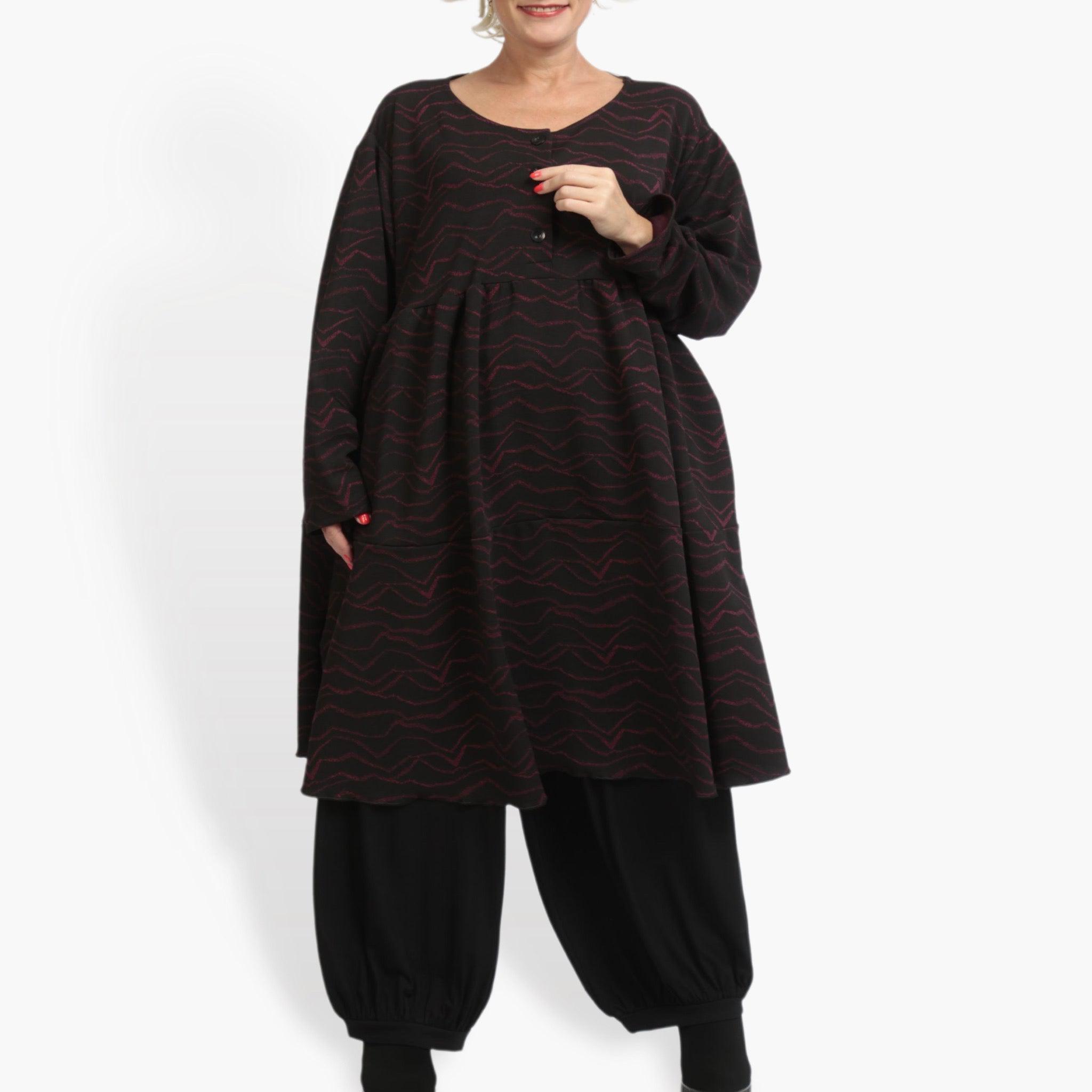 Winter dress in A-shape made of soft jacquard quality, Toronto in black-fuchsia