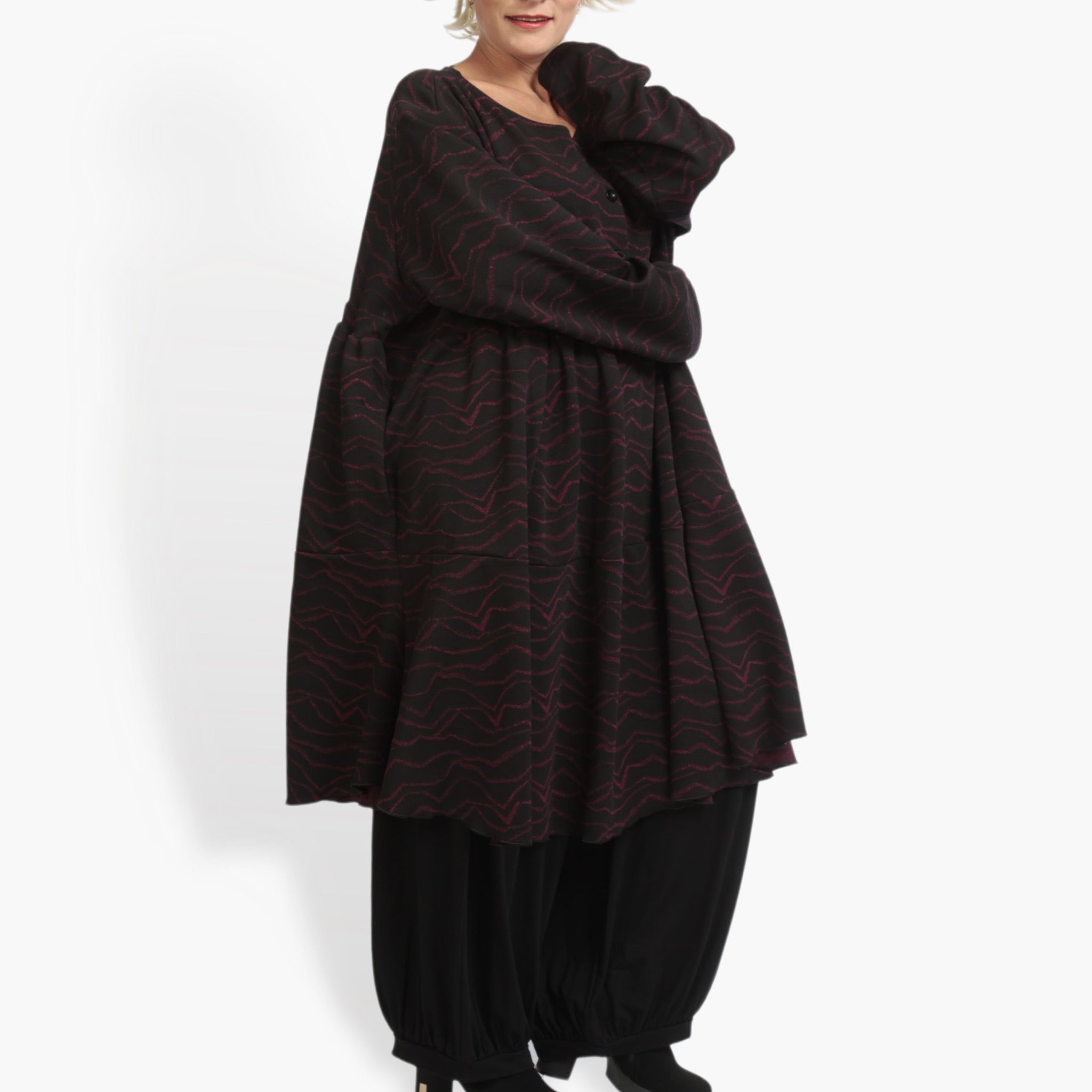 Winter dress in A-shape made of soft jacquard quality, Toronto in black-fuchsia