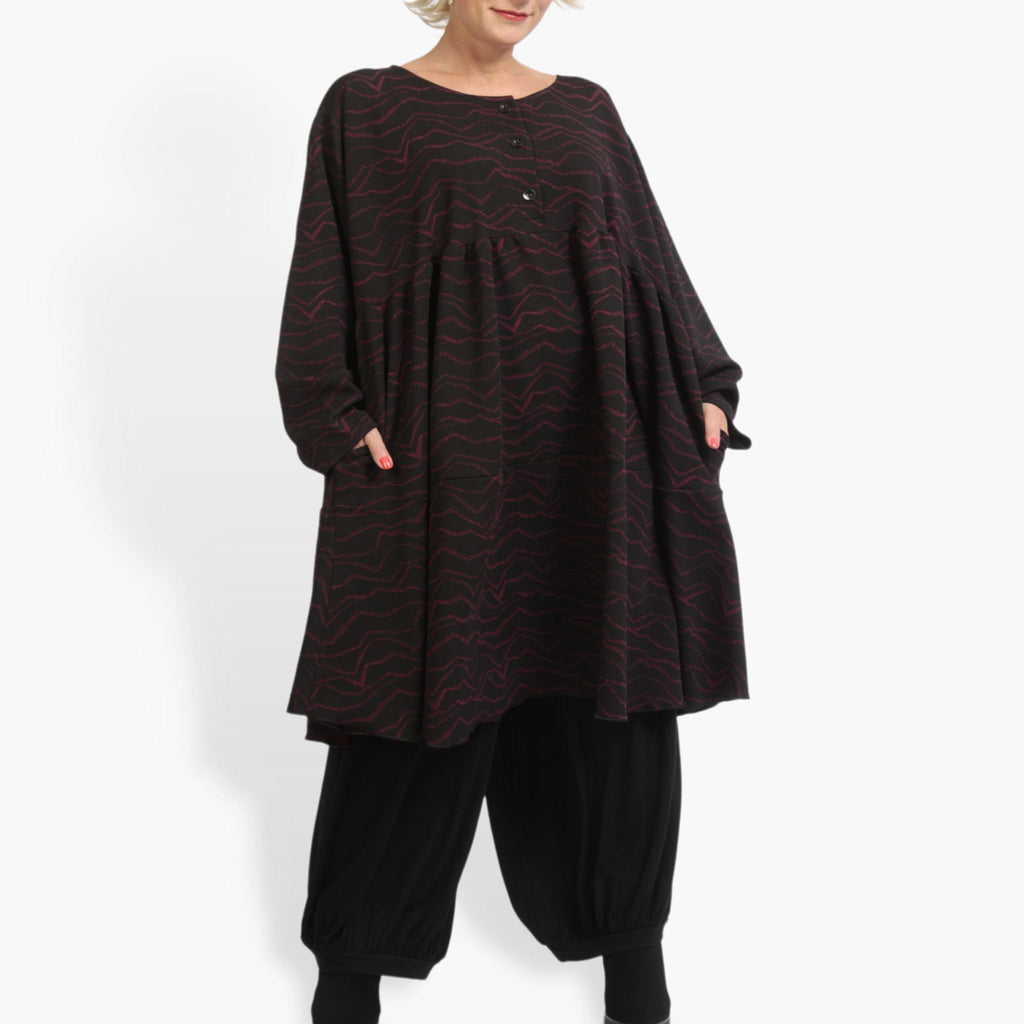 Winter dress in A-shape made of soft jacquard quality, Toronto in black-fuchsia