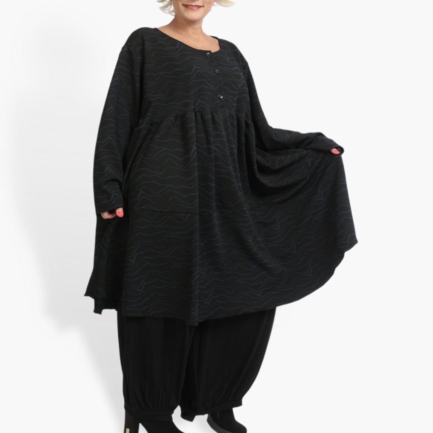 Winter dress in A-shape made of soft jacquard quality, Toronto in black and blue