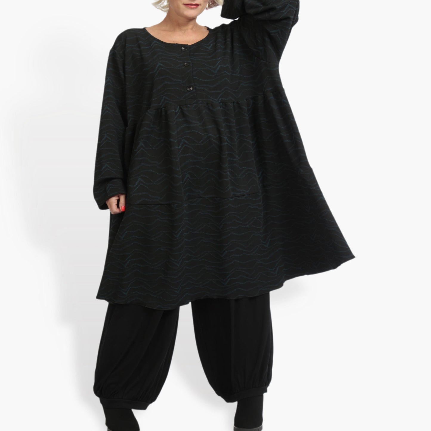 Winter dress in A-shape made of soft jacquard quality, Toronto in black and blue