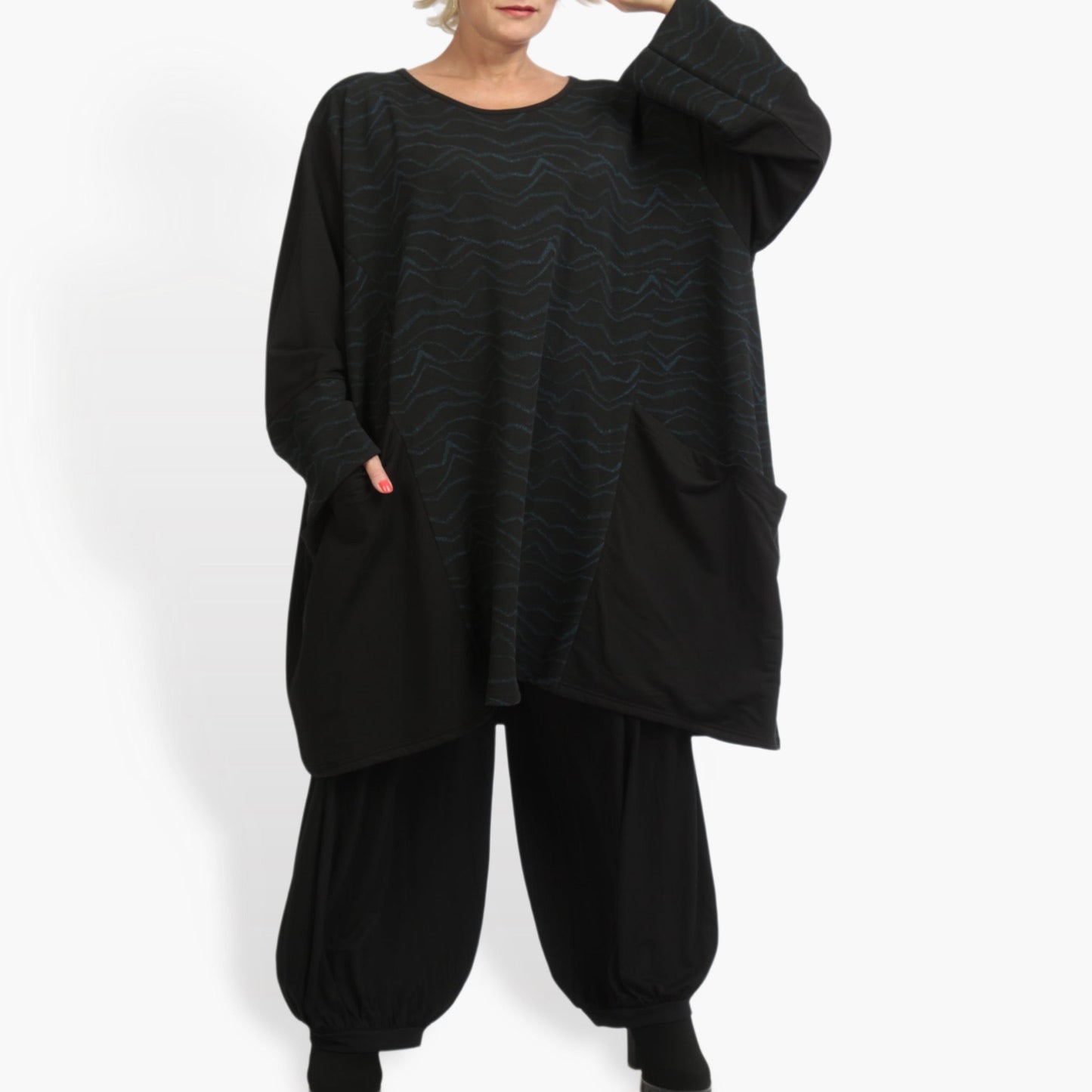 Winter Big Shirt in a straight shape made of soft jacquard quality, Toronto in black and blue