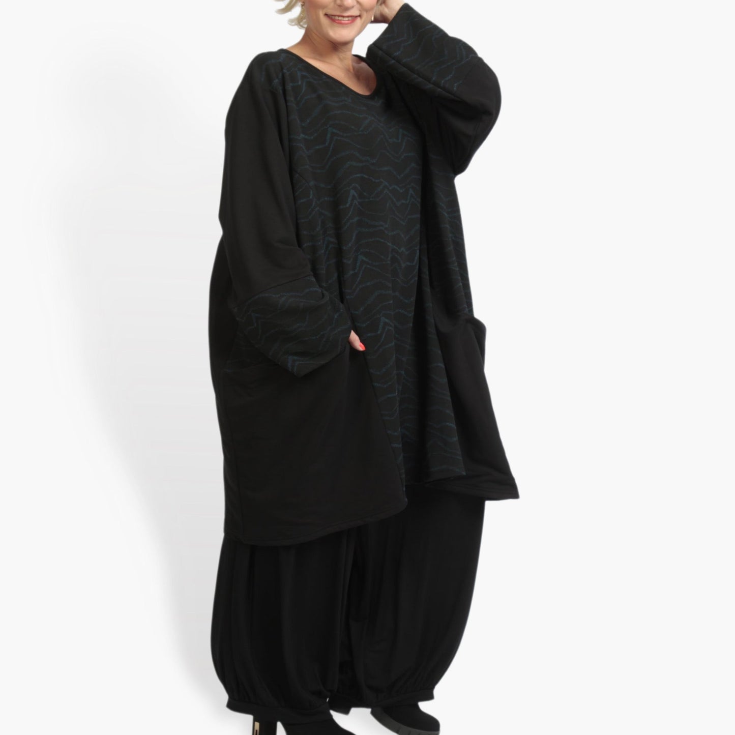 Winter Big Shirt in gerader Form aus weicher Jacquard Qualität, Toronto in Schwarz-Blau