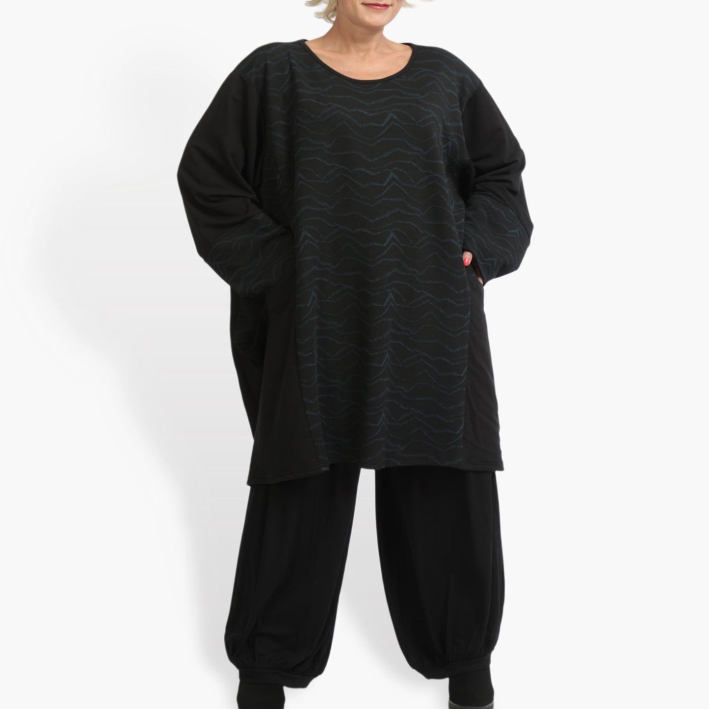 Winter Big Shirt in a straight shape made of soft jacquard quality, Toronto in black and blue