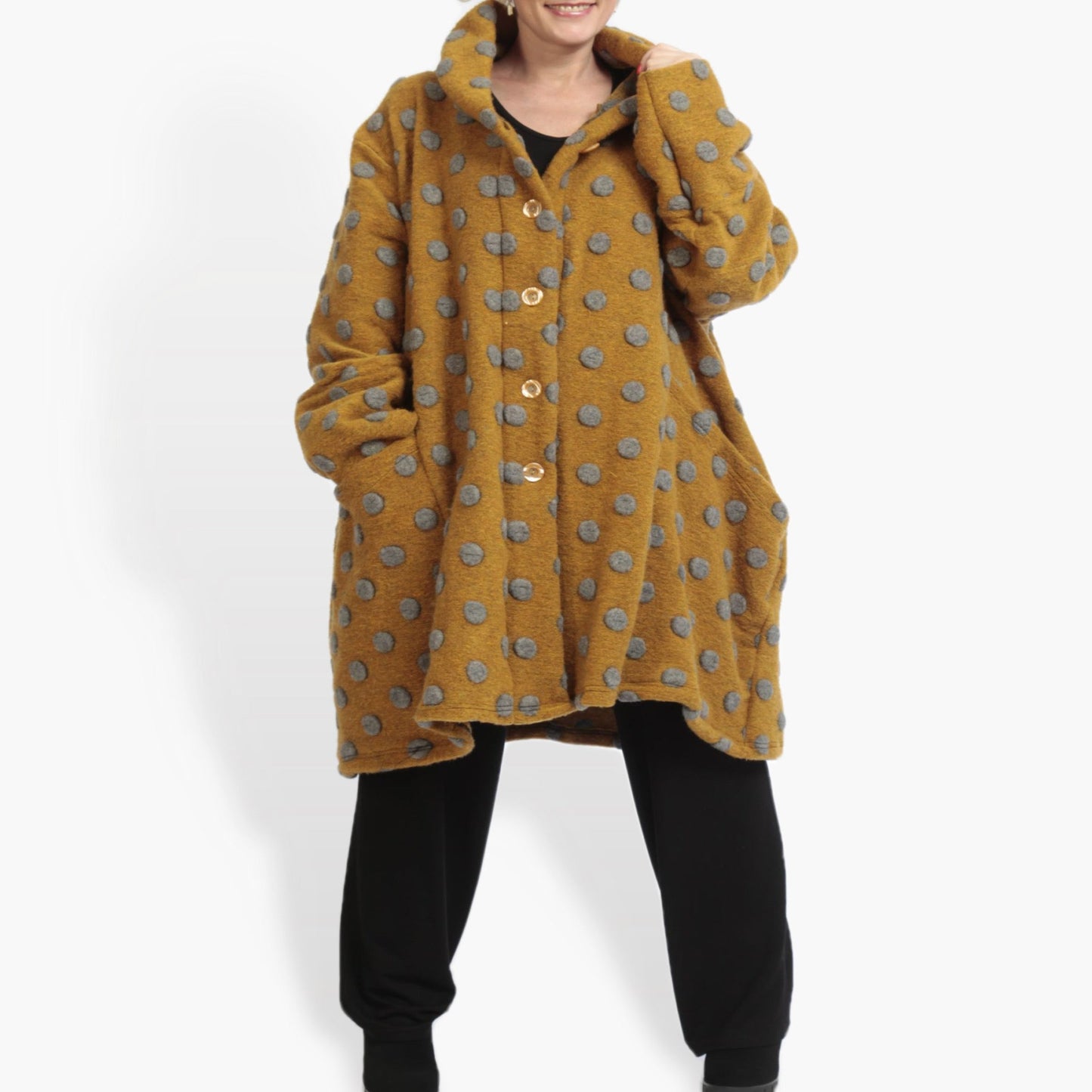 Transitional coat in a straight shape made of wool quality, wool size in mustard