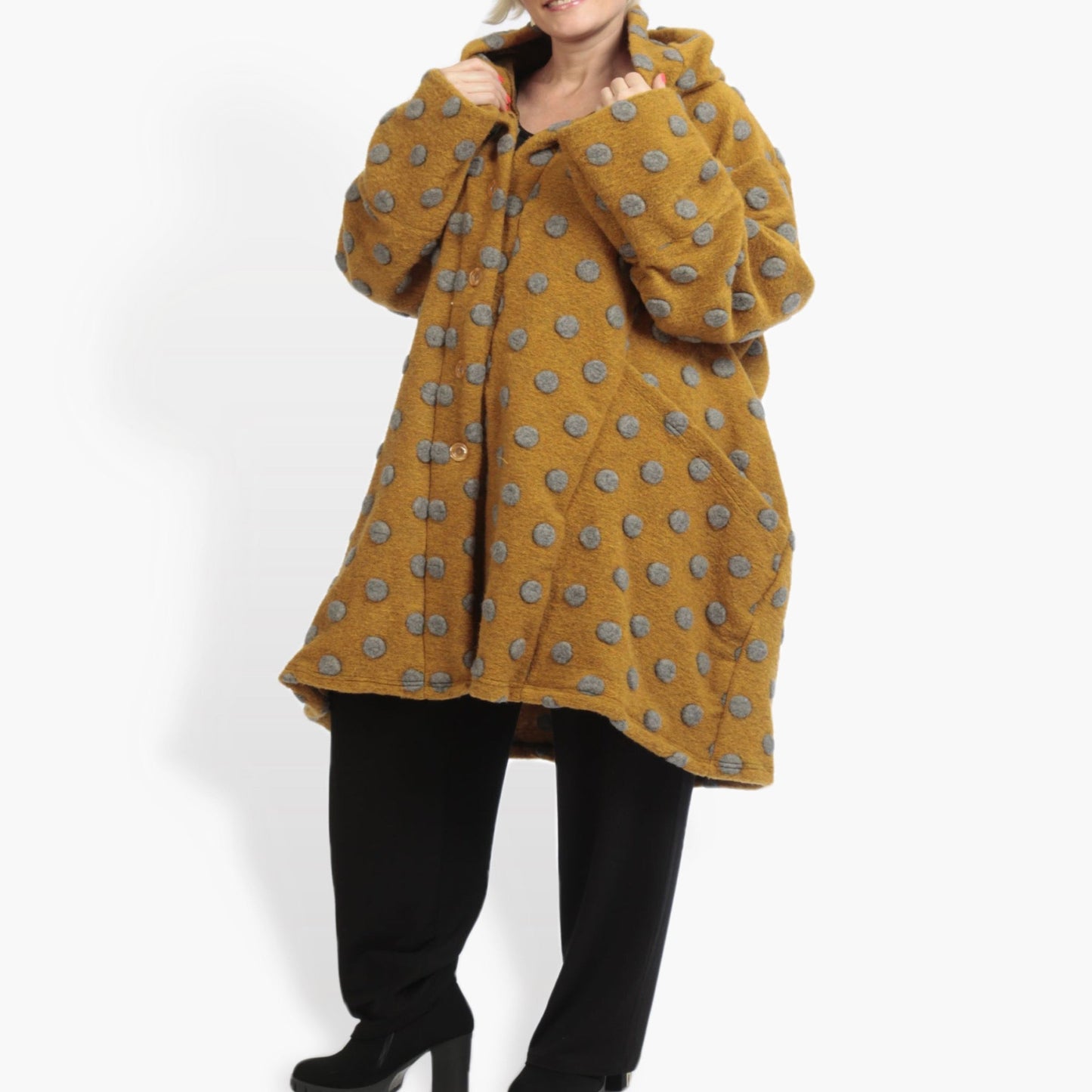 Transitional coat in a straight shape made of wool quality, wool size in mustard