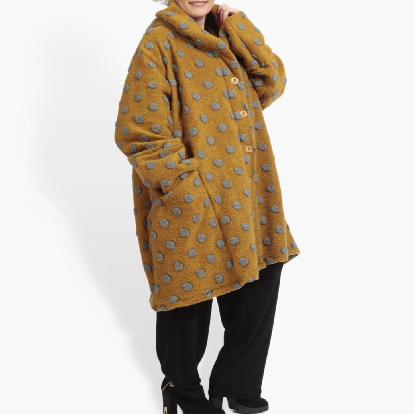 Transitional coat in a straight shape made of wool quality, wool size in mustard