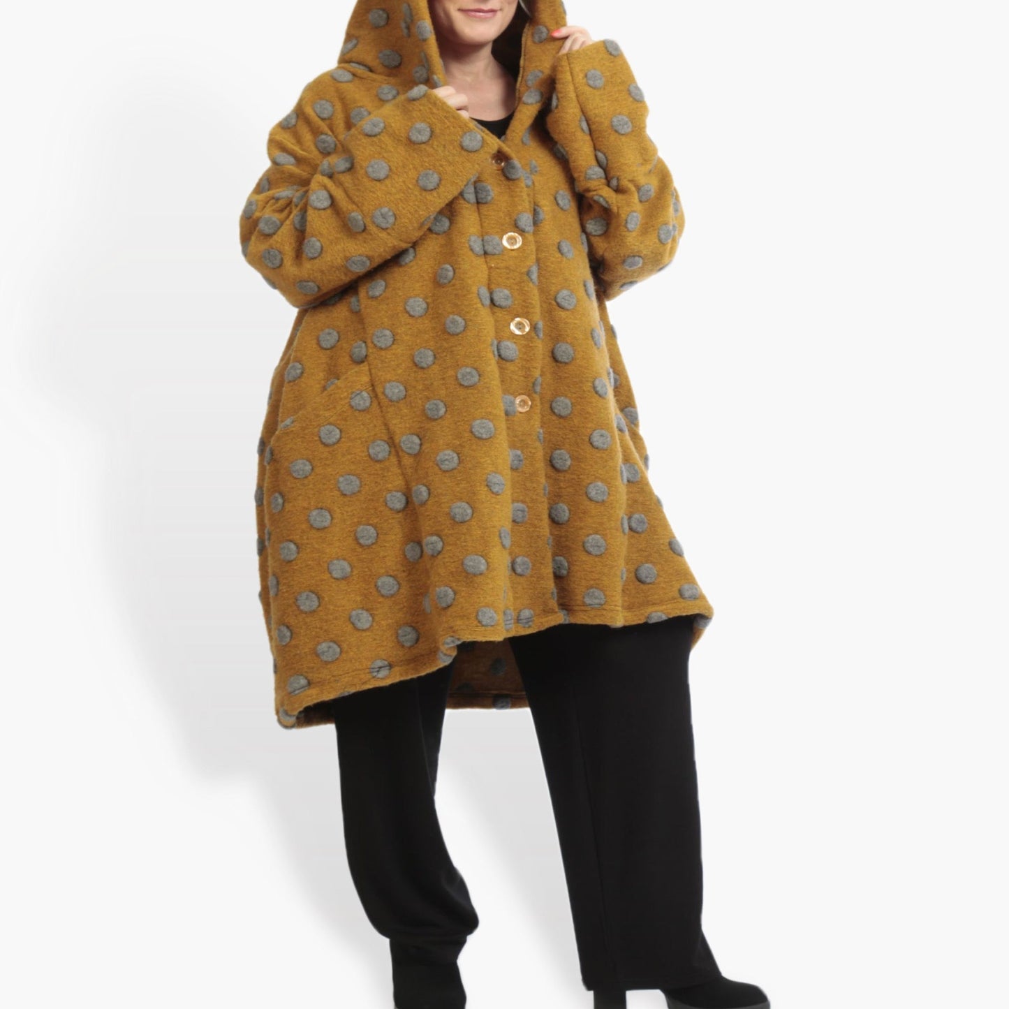 Transitional coat in a straight shape made of wool quality, wool size in mustard