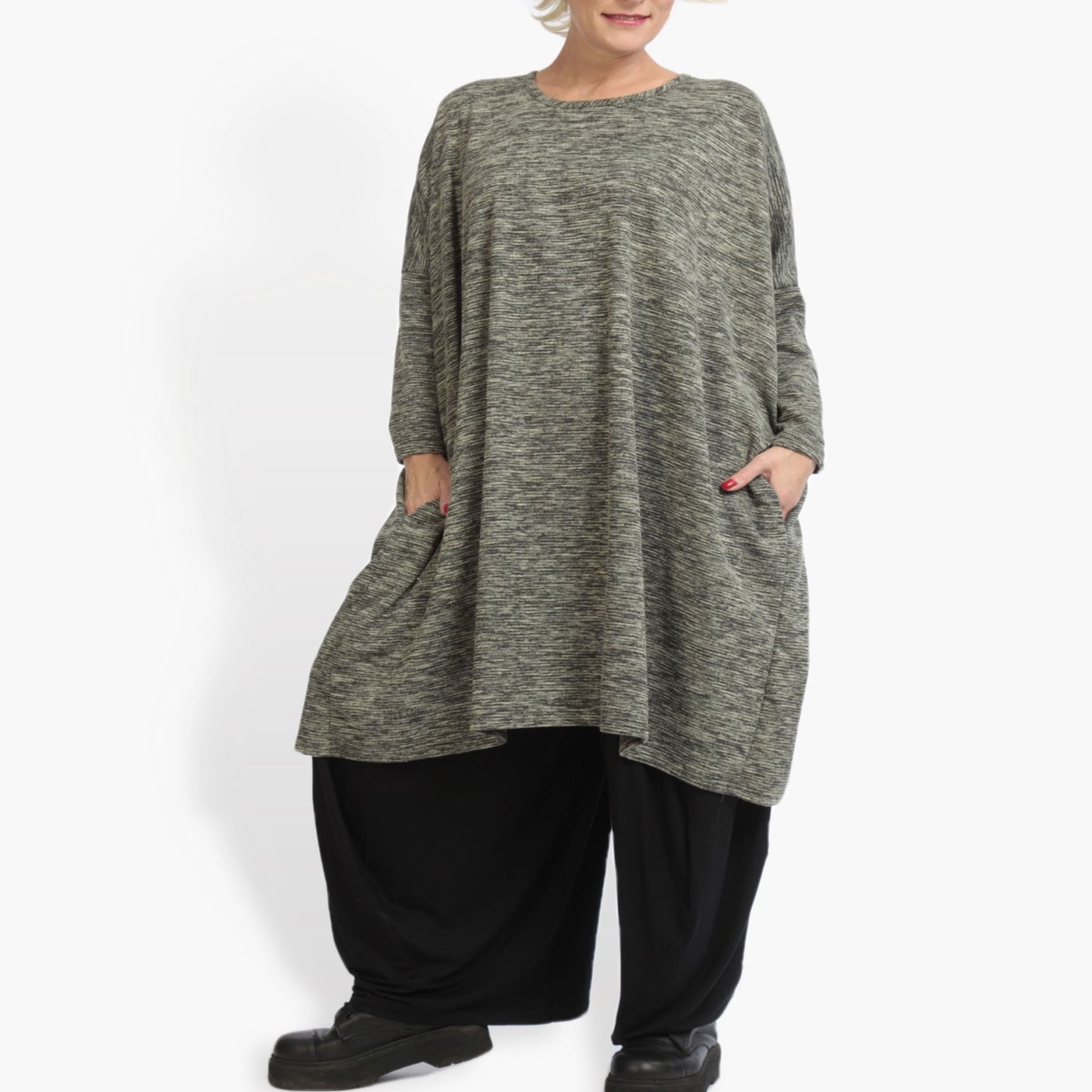 Winter dress in A-shape made of Ribb quality, Ribb in black and gray