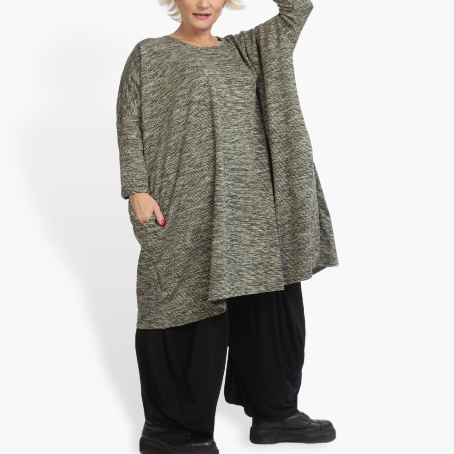 Winter dress in A-shape made of Ribb quality, Ribb in black and gray