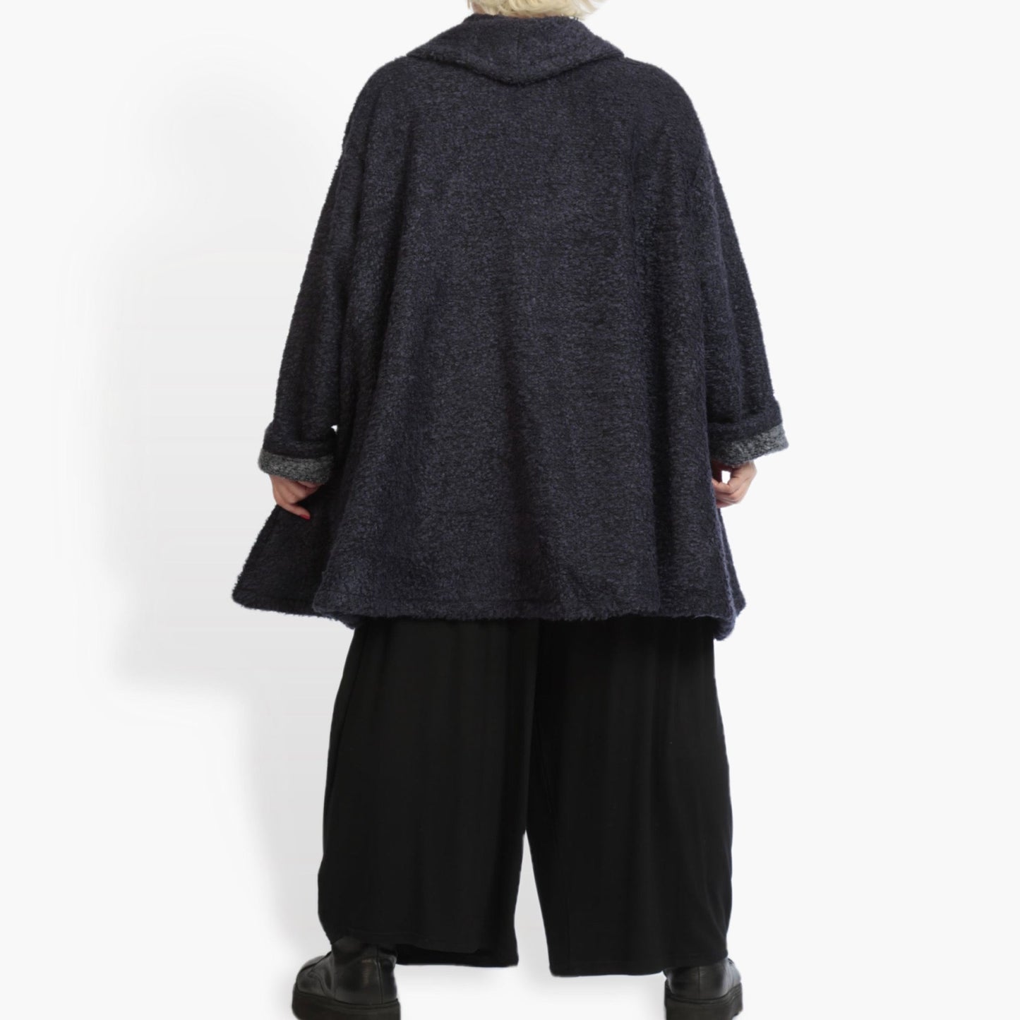 Winter big shirt in A-shape made of boucle quality, boucle melange in dark blue