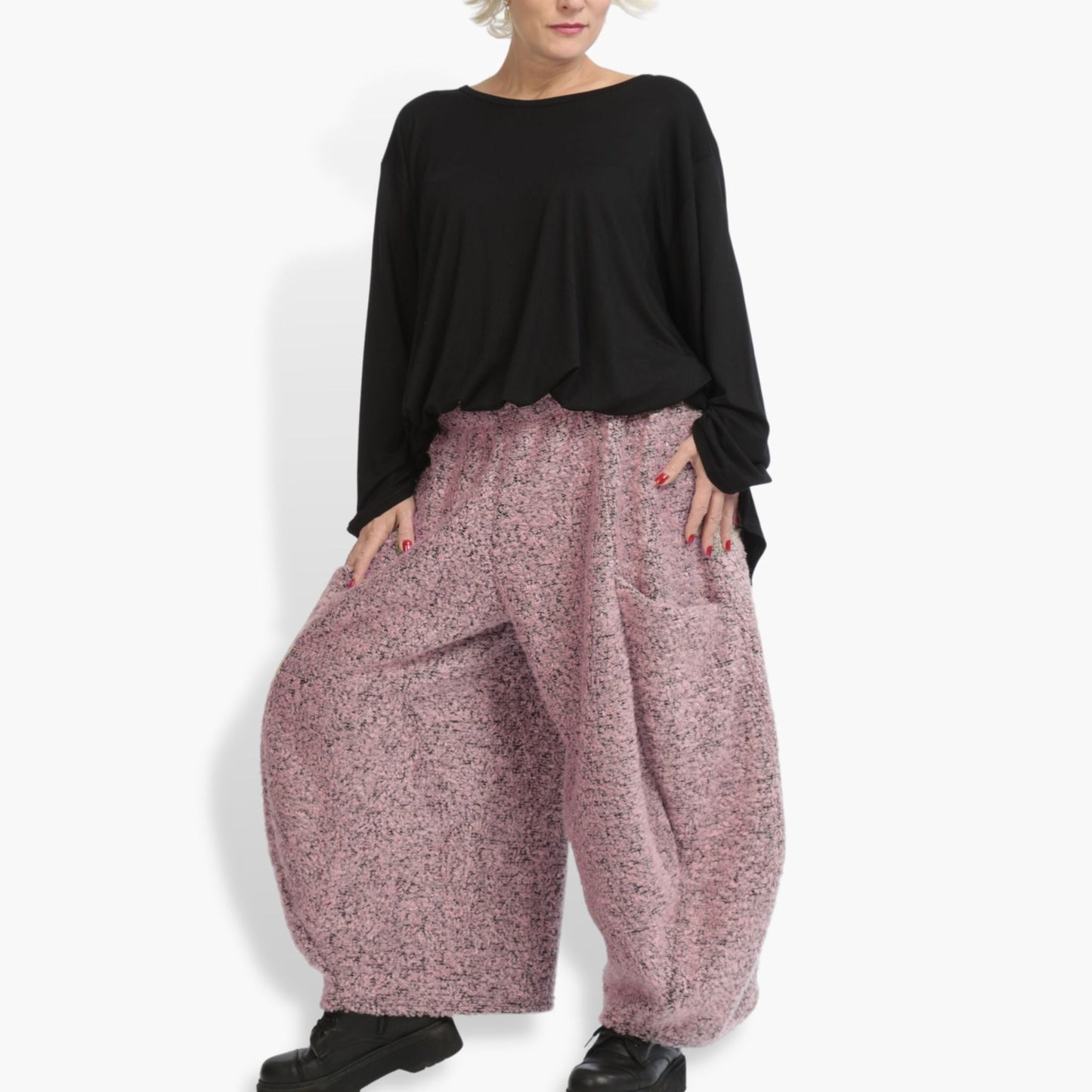 Winter trousers in balloon shape made of boucle quality, boucle in pink