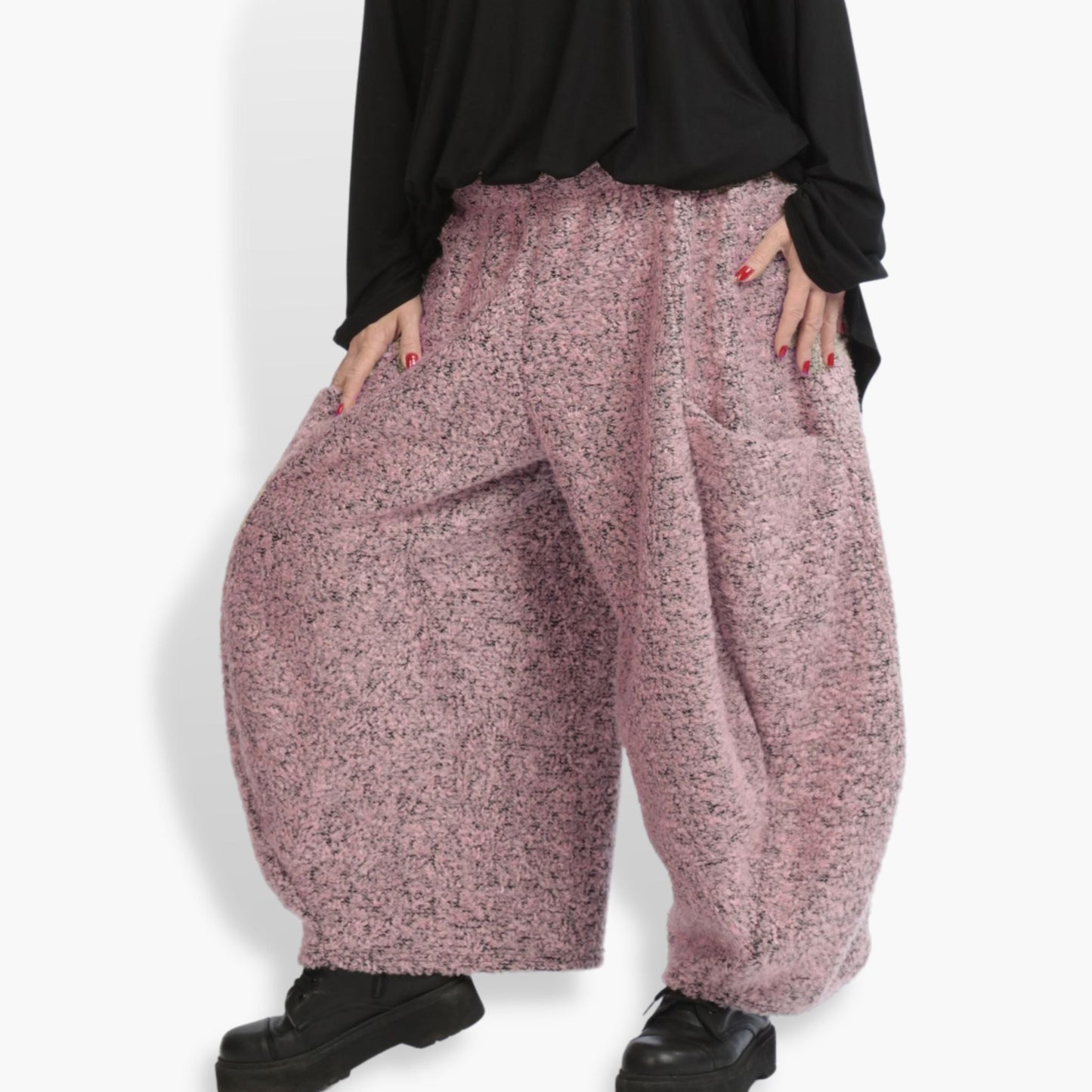 Winter trousers in balloon shape made of boucle quality, boucle in pink