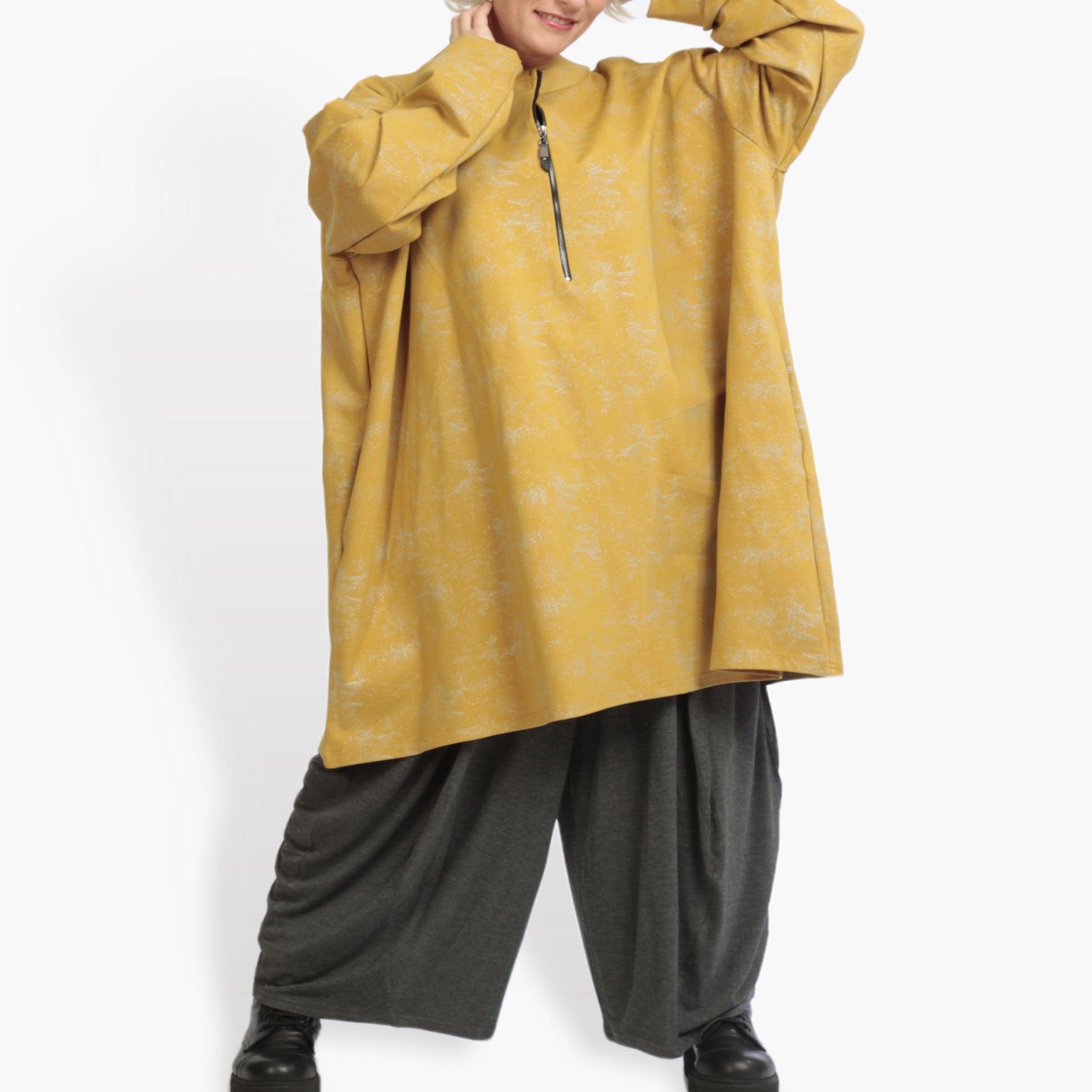 Winter big shirt in a boxy shape made of Romanit jersey quality, Lilo in mustard