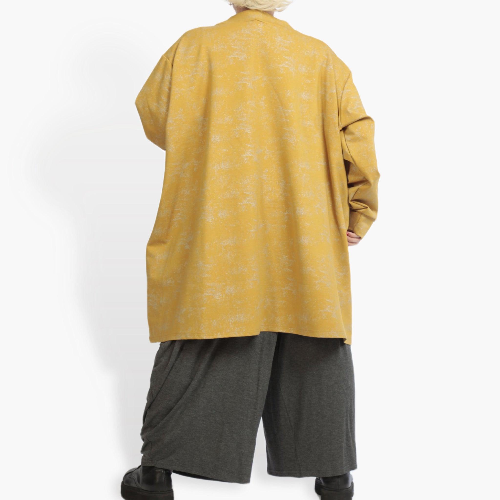 Winter big shirt in a boxy shape made of Romanit jersey quality, Lilo in mustard