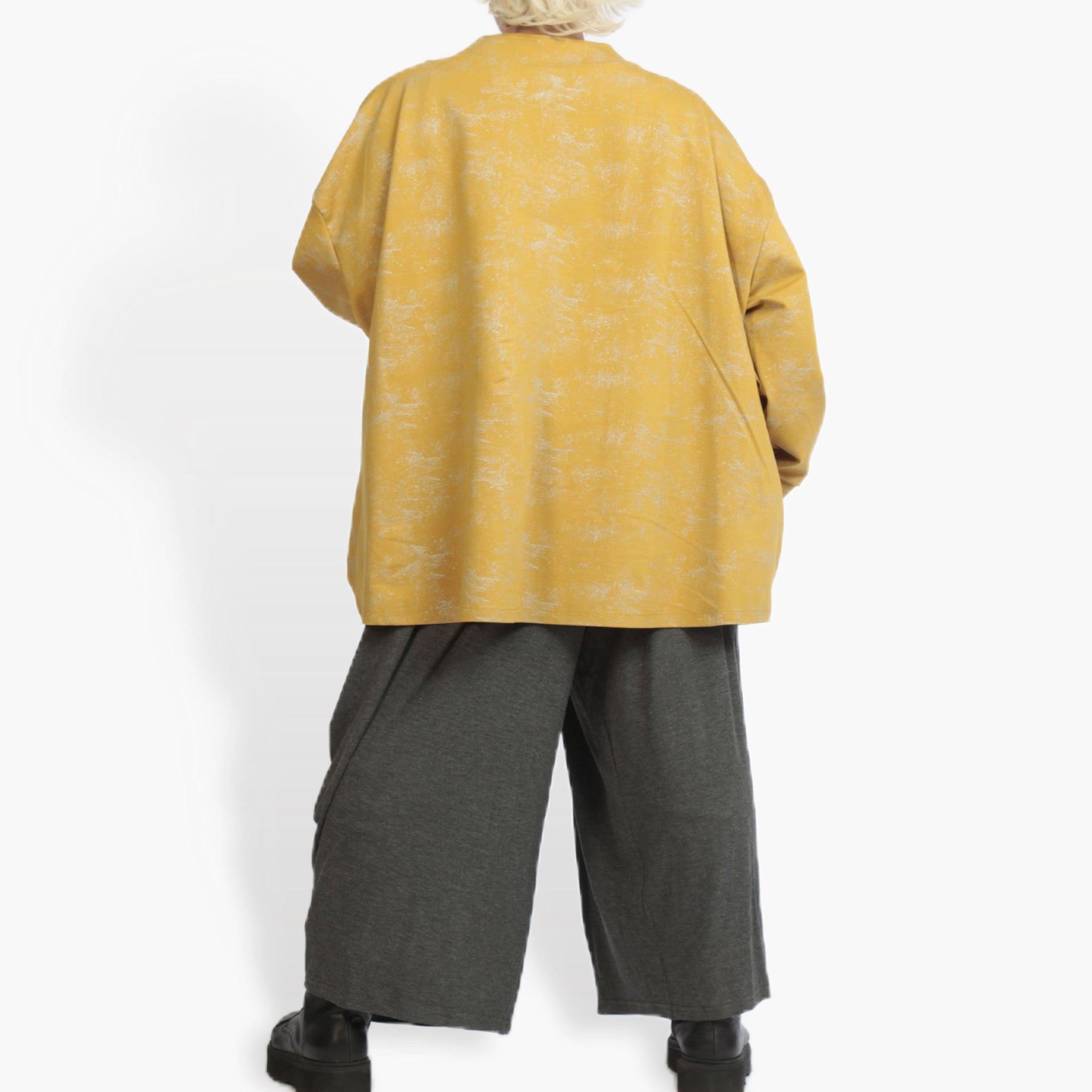Winter big shirt in a boxy shape made of Romanit jersey quality, Lilo in mustard