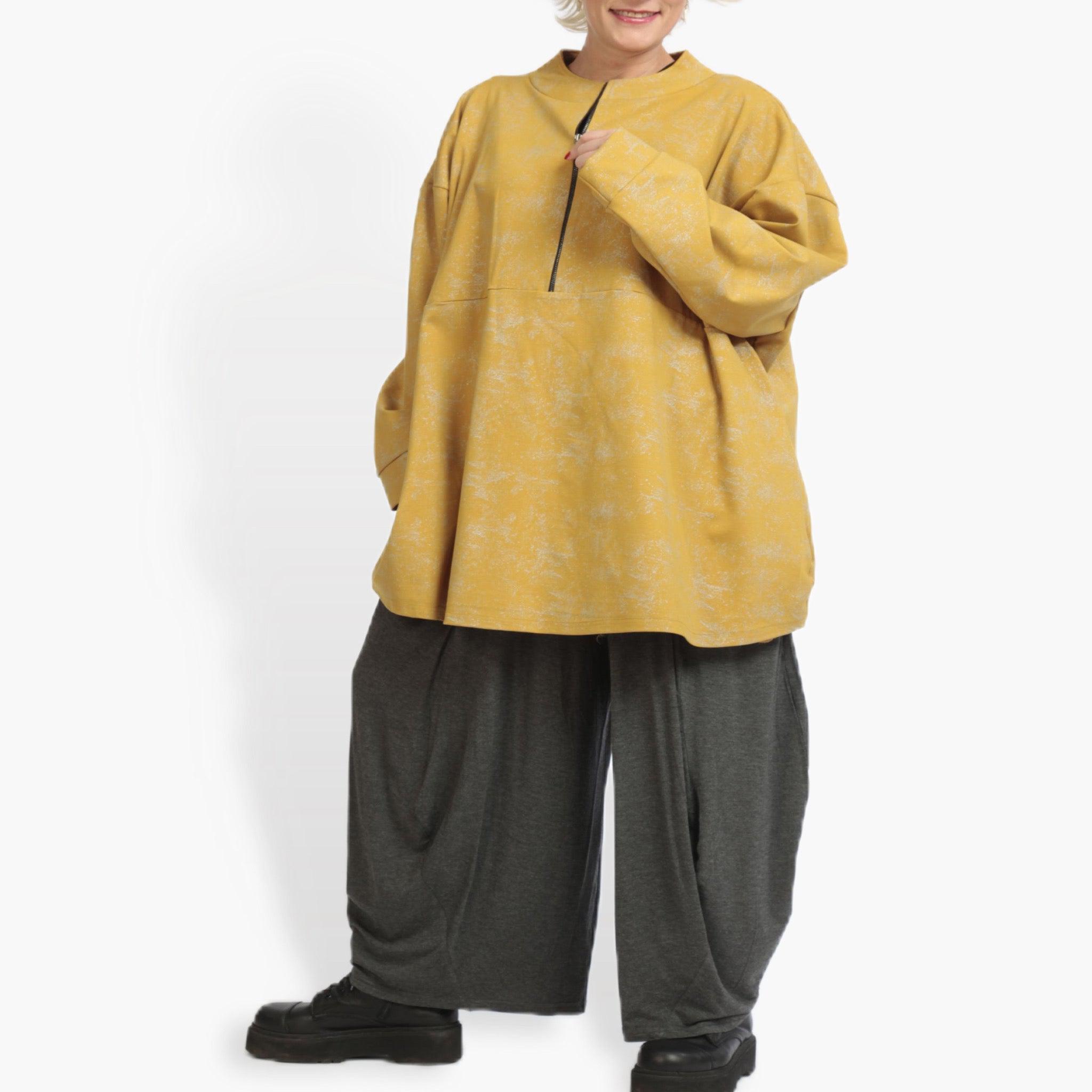 Winter big shirt in a boxy shape made of Romanit jersey quality, Lilo in mustard