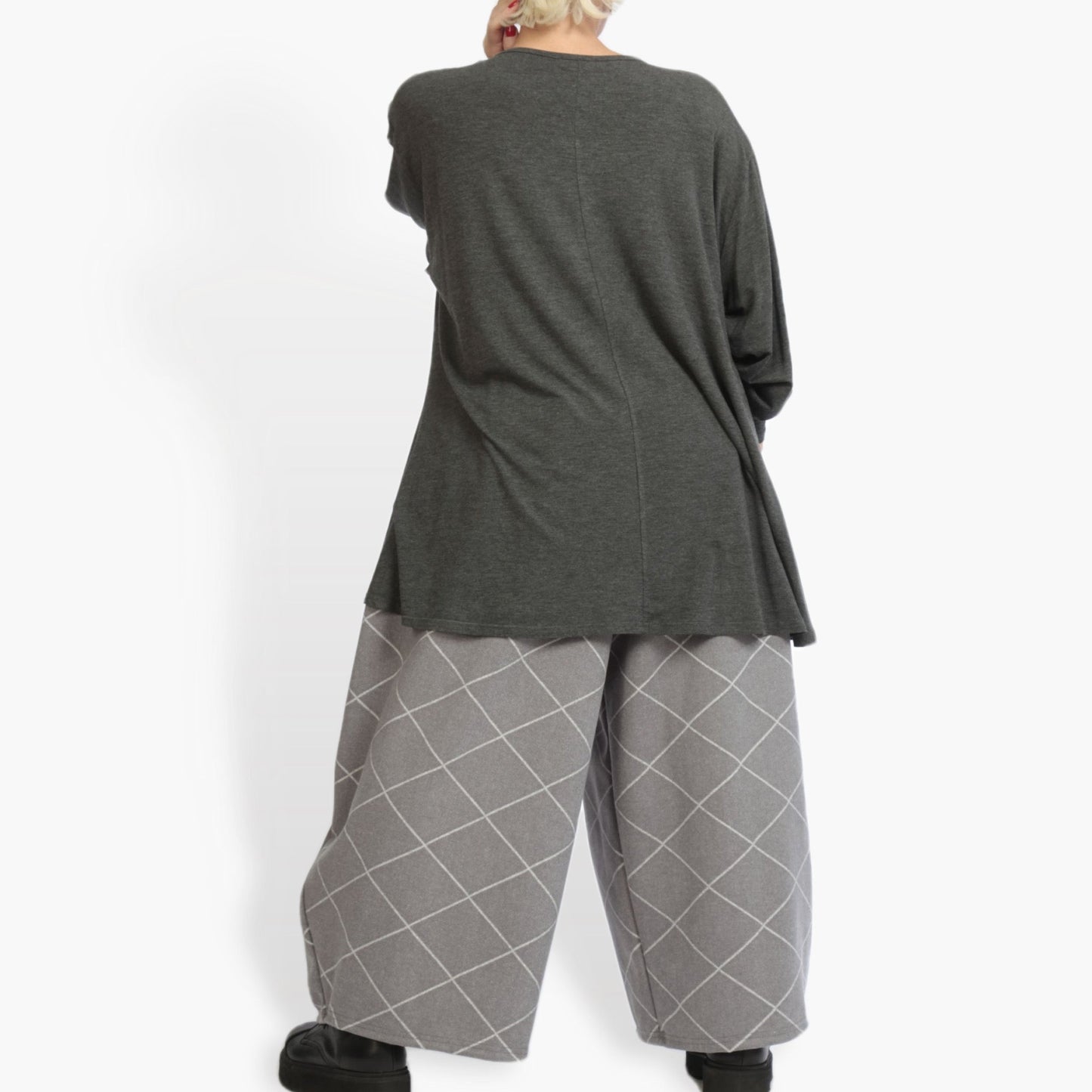 Transitional trousers in balloon shape made of fleece quality, Scot in grey