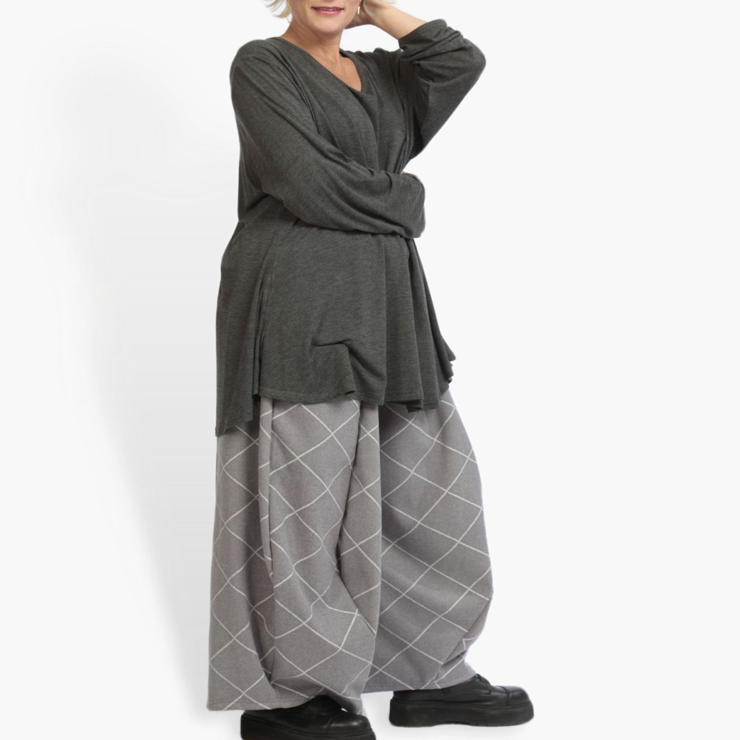 Transitional trousers in balloon shape made of fleece quality, Scot in grey