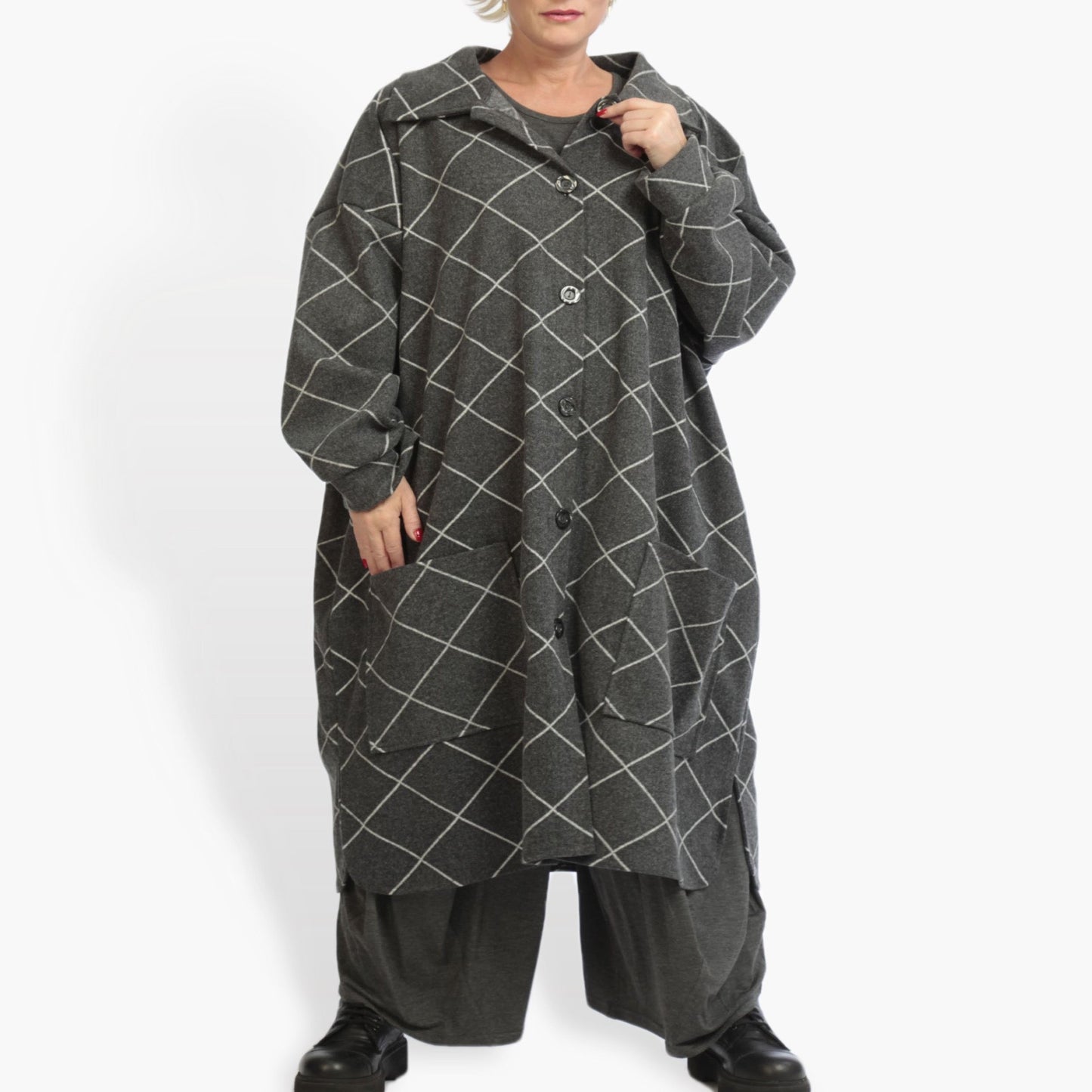 Transitional coat in a straight shape made of fleece quality, Scot in anthracite