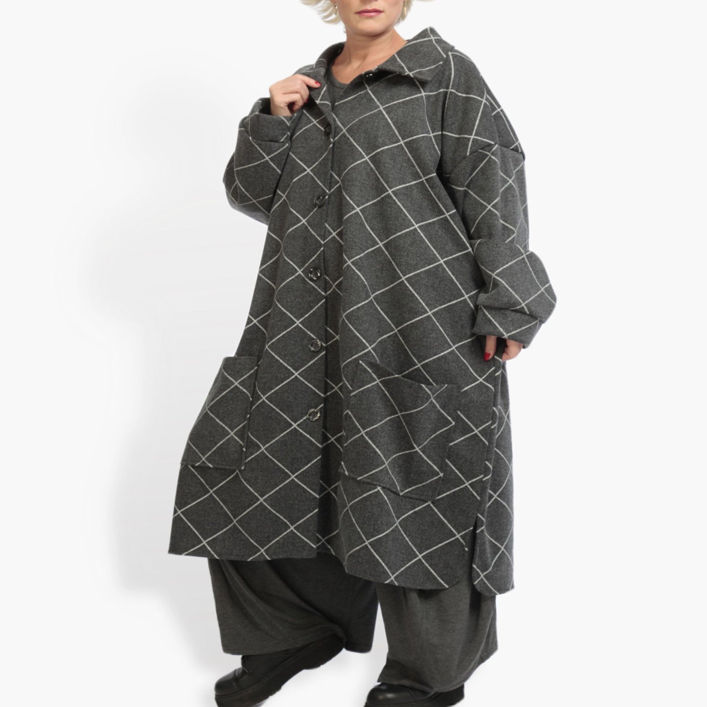 Transitional coat in a straight shape made of fleece quality, Scot in anthracite