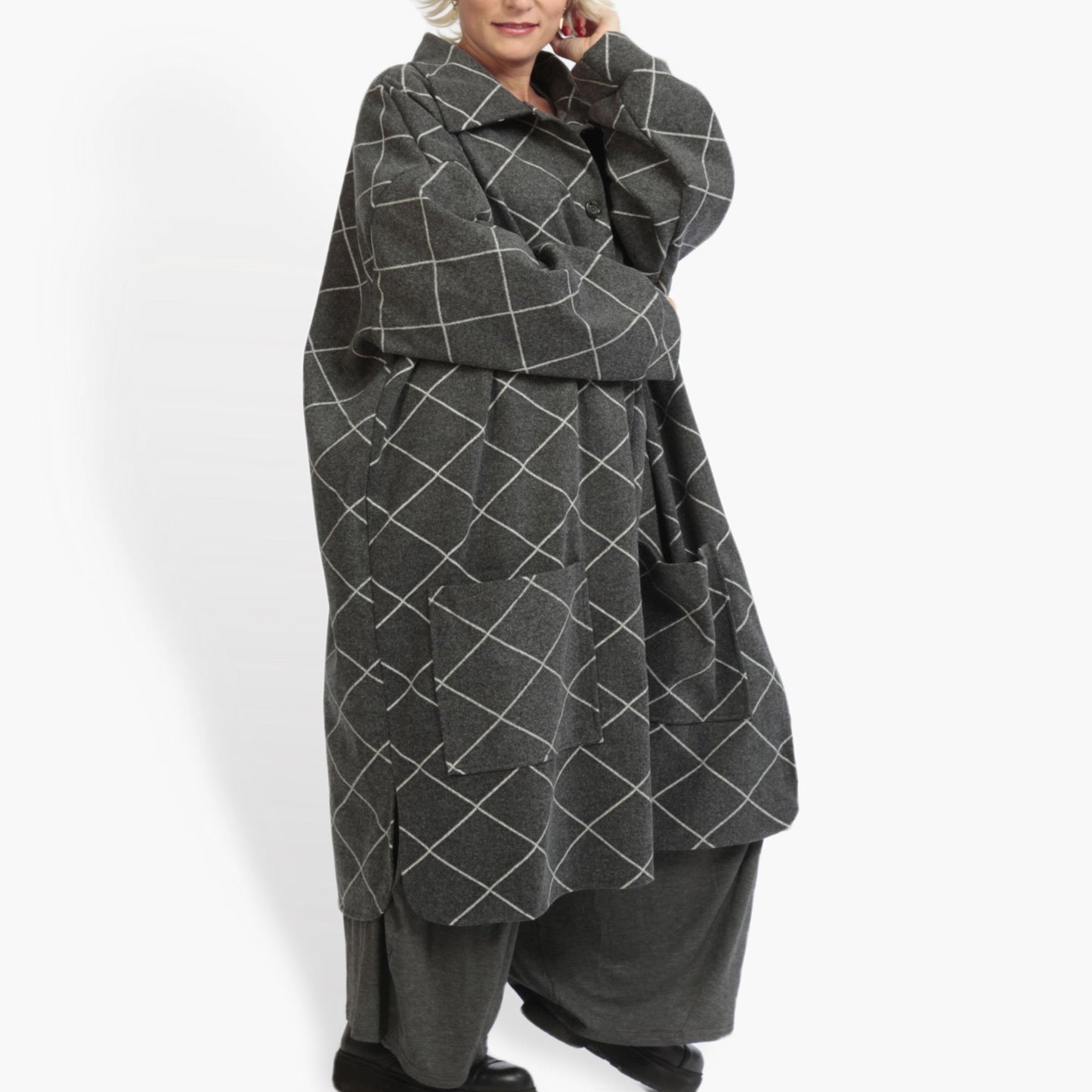 Transitional coat in a straight shape made of fleece quality, Scot in anthracite