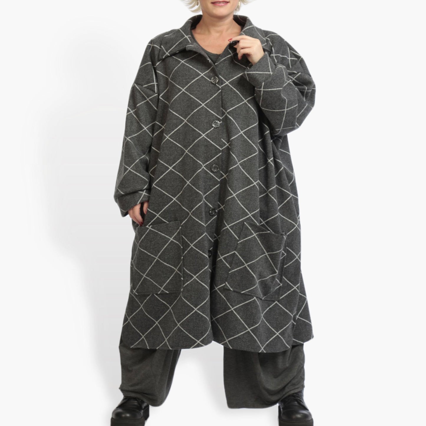 Transitional coat in a straight shape made of fleece quality, Scot in anthracite