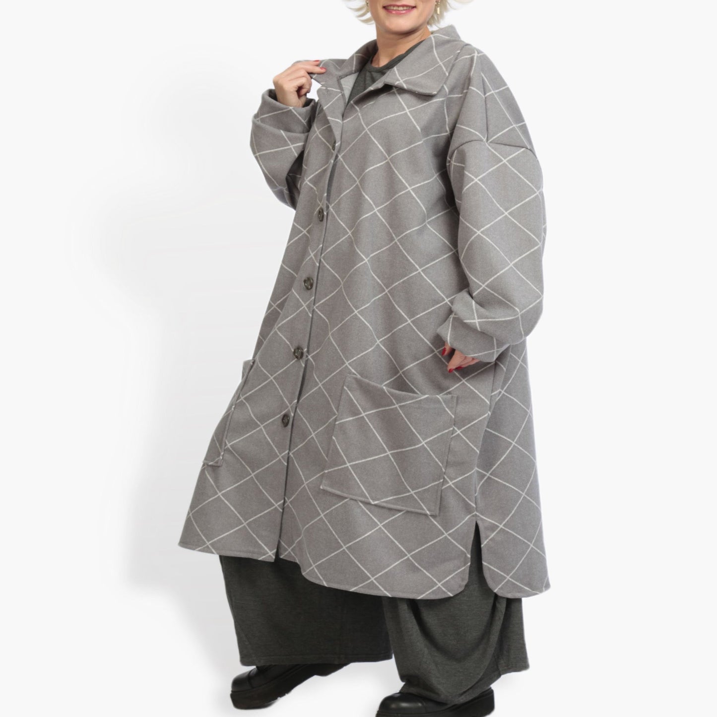 Übergangs Mantel in gerader Form aus er Fleece Qualität, Scot in Grau