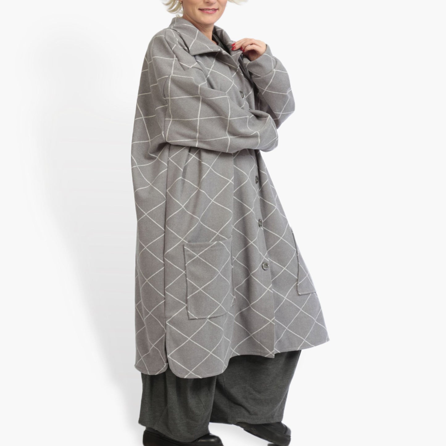 Transitional coat in a straight shape made of fleece quality, Scot in gray