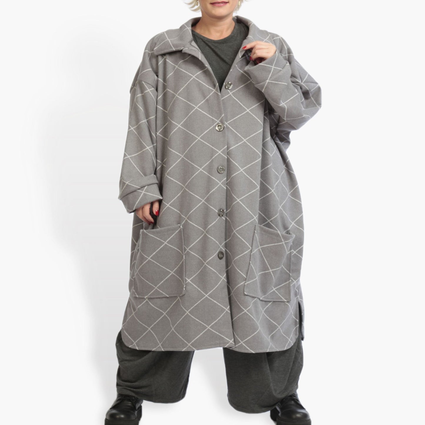 Transitional coat in a straight shape made of fleece quality, Scot in gray