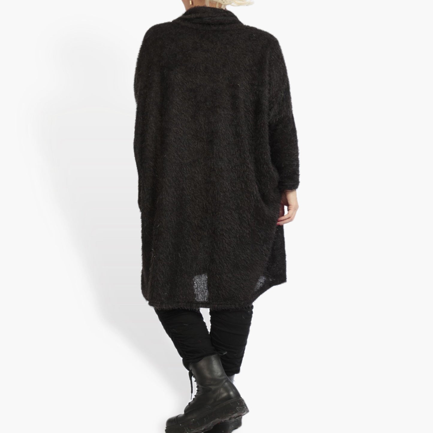 Winter dress in a straight shape made of plush quality, fluffy in black