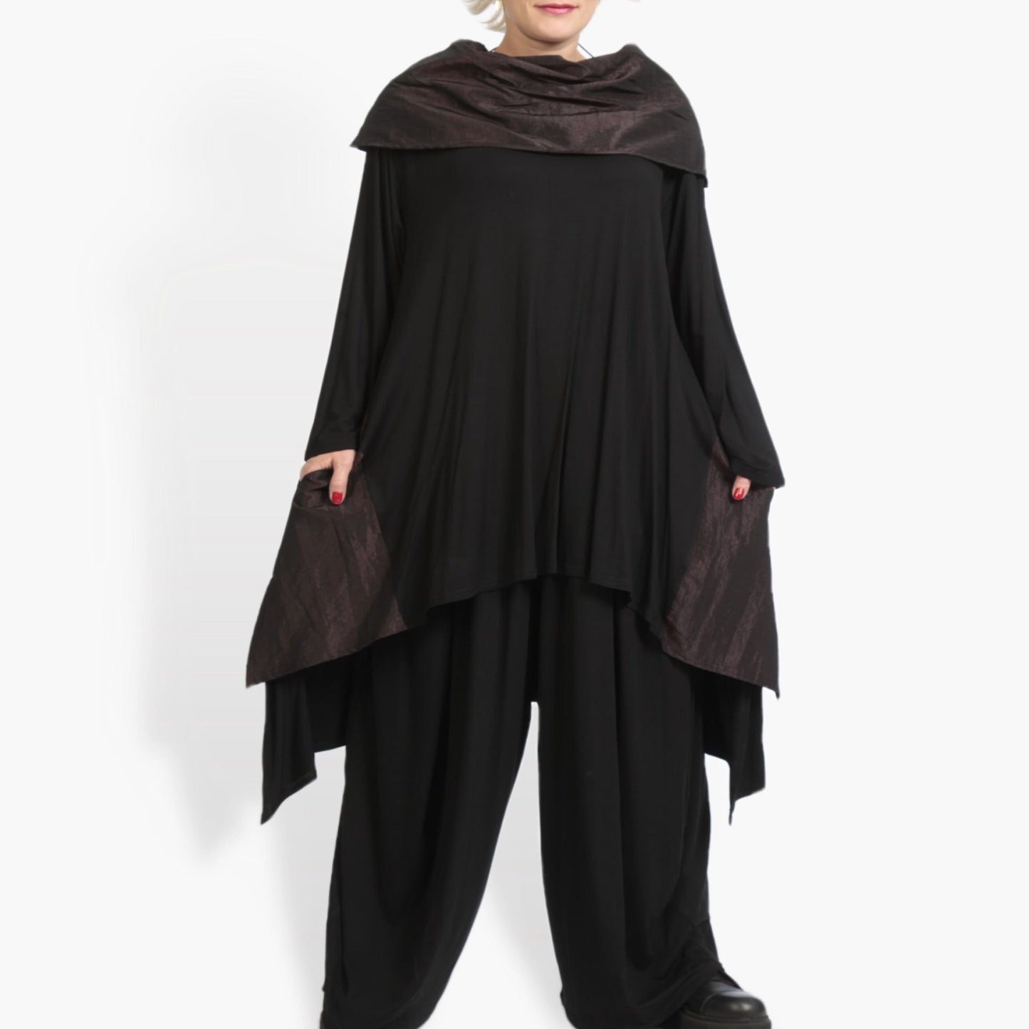 Winter shirt in the shape of taffeta quality, taffeta in black-aubergine